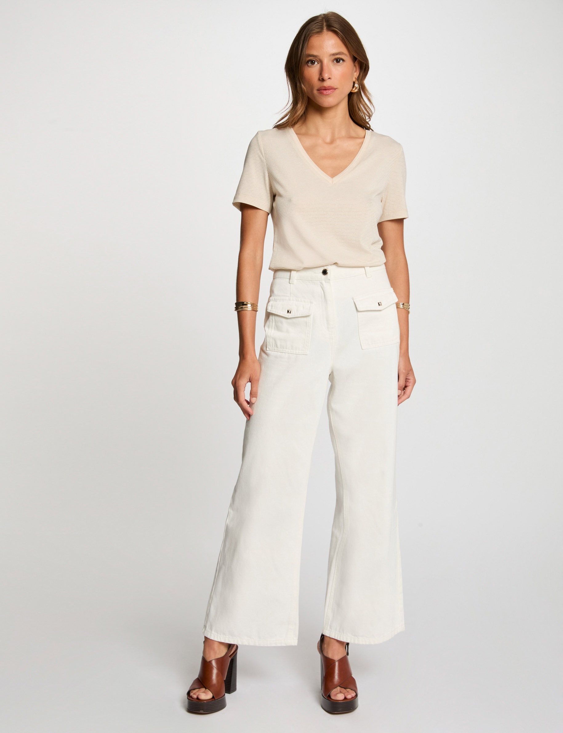 T-shirt manches courtes ecru femme