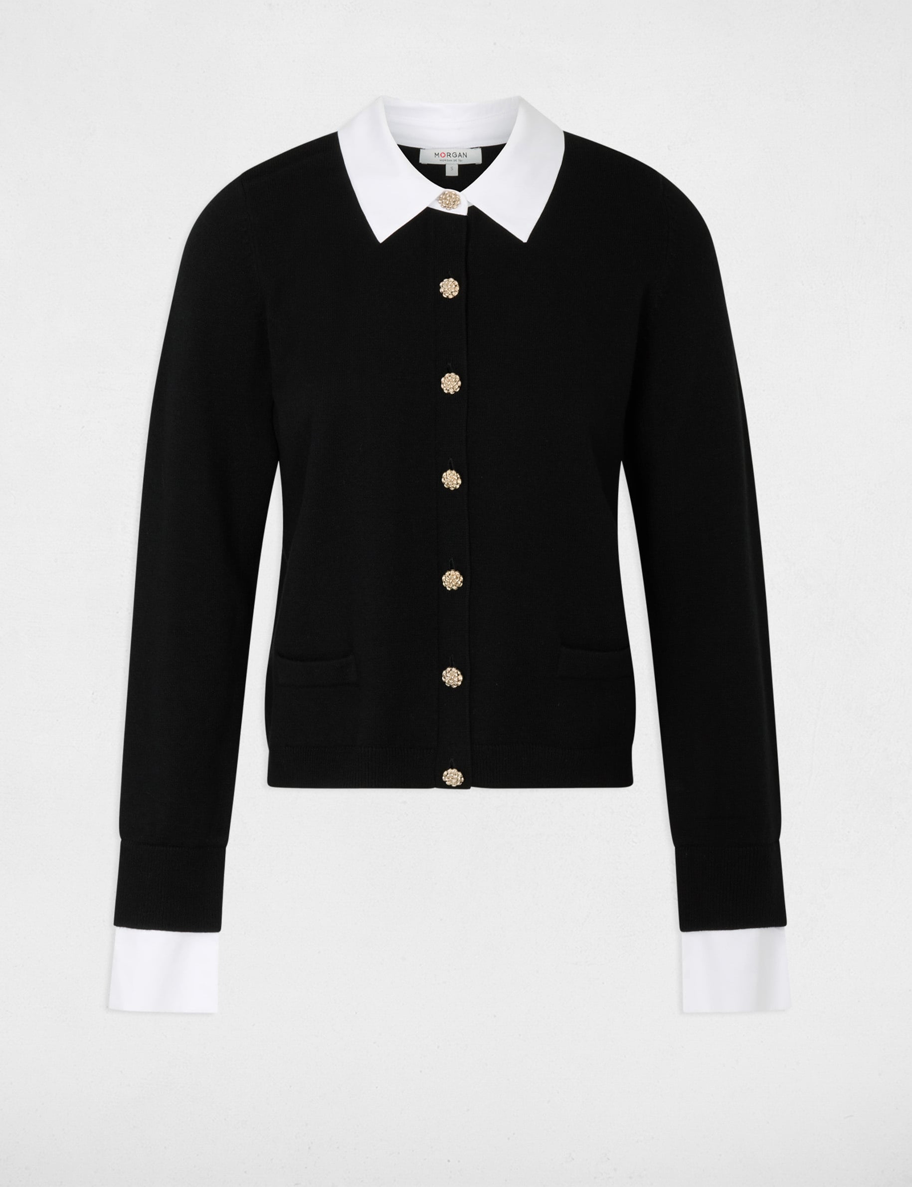 Gilet col chemise noir femme