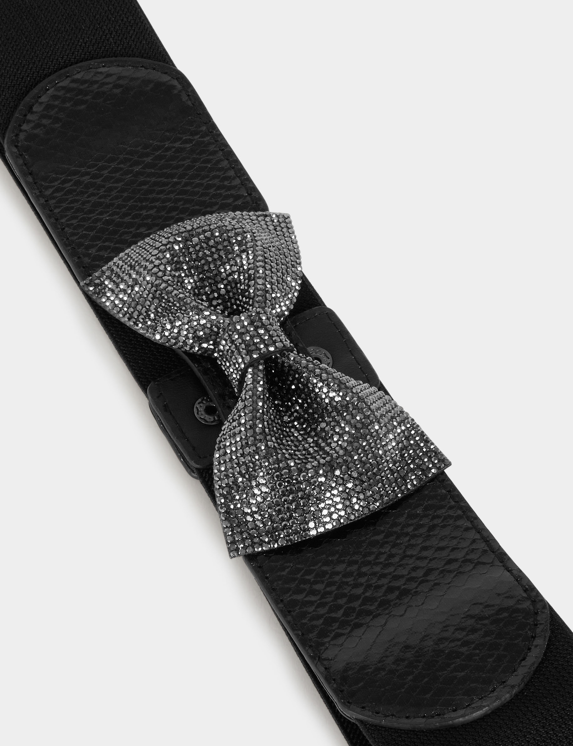 Ceinture élastiquée avec noeud strass noir femme