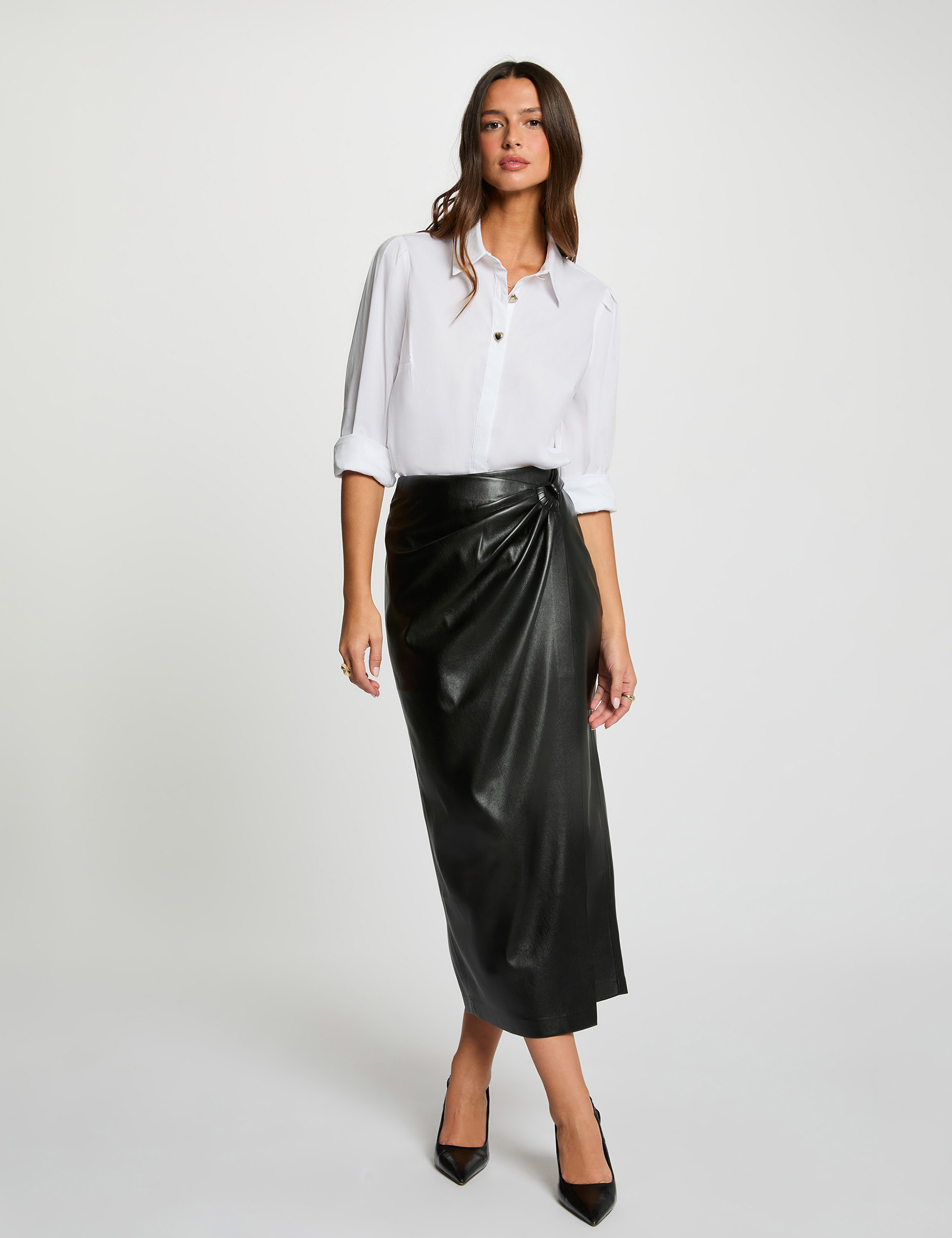 Jupe longue portefeuille noir femme