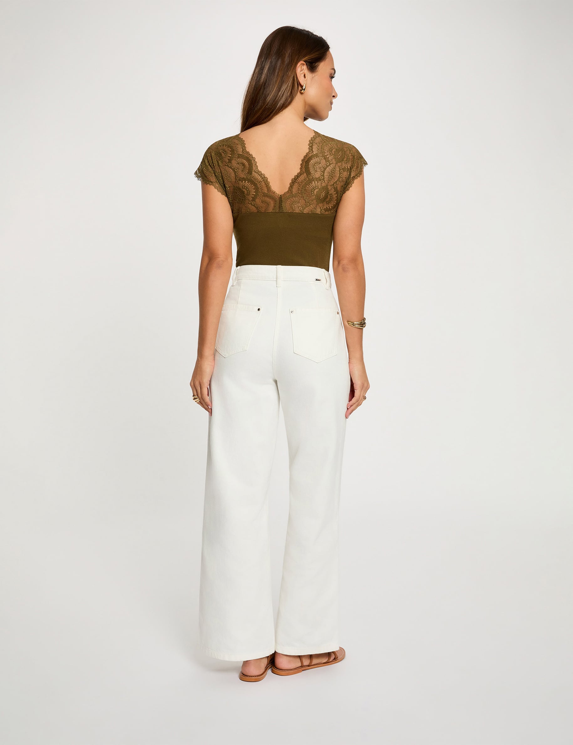 T-shirt manches courtes vert kaki femme