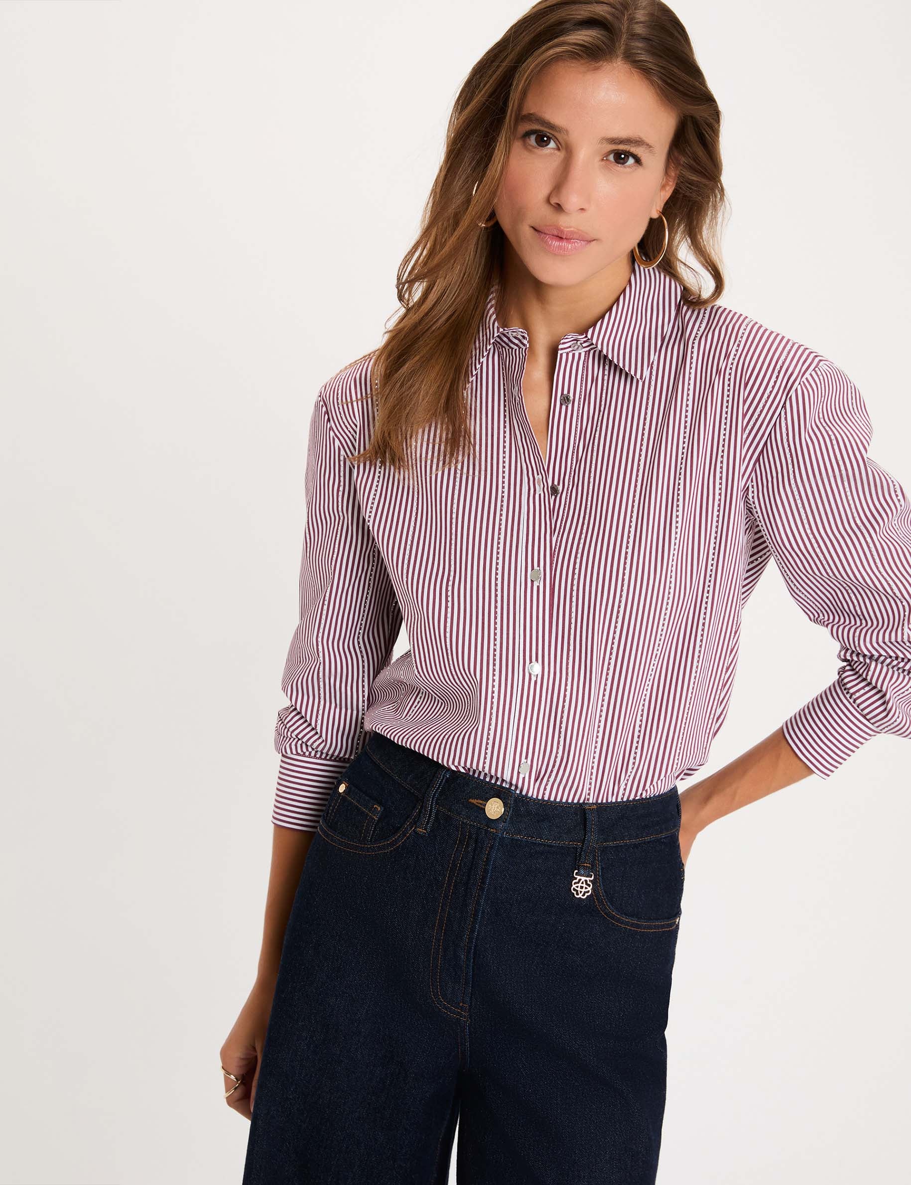 Chemise ray&eacute;e strass multicolore femme
