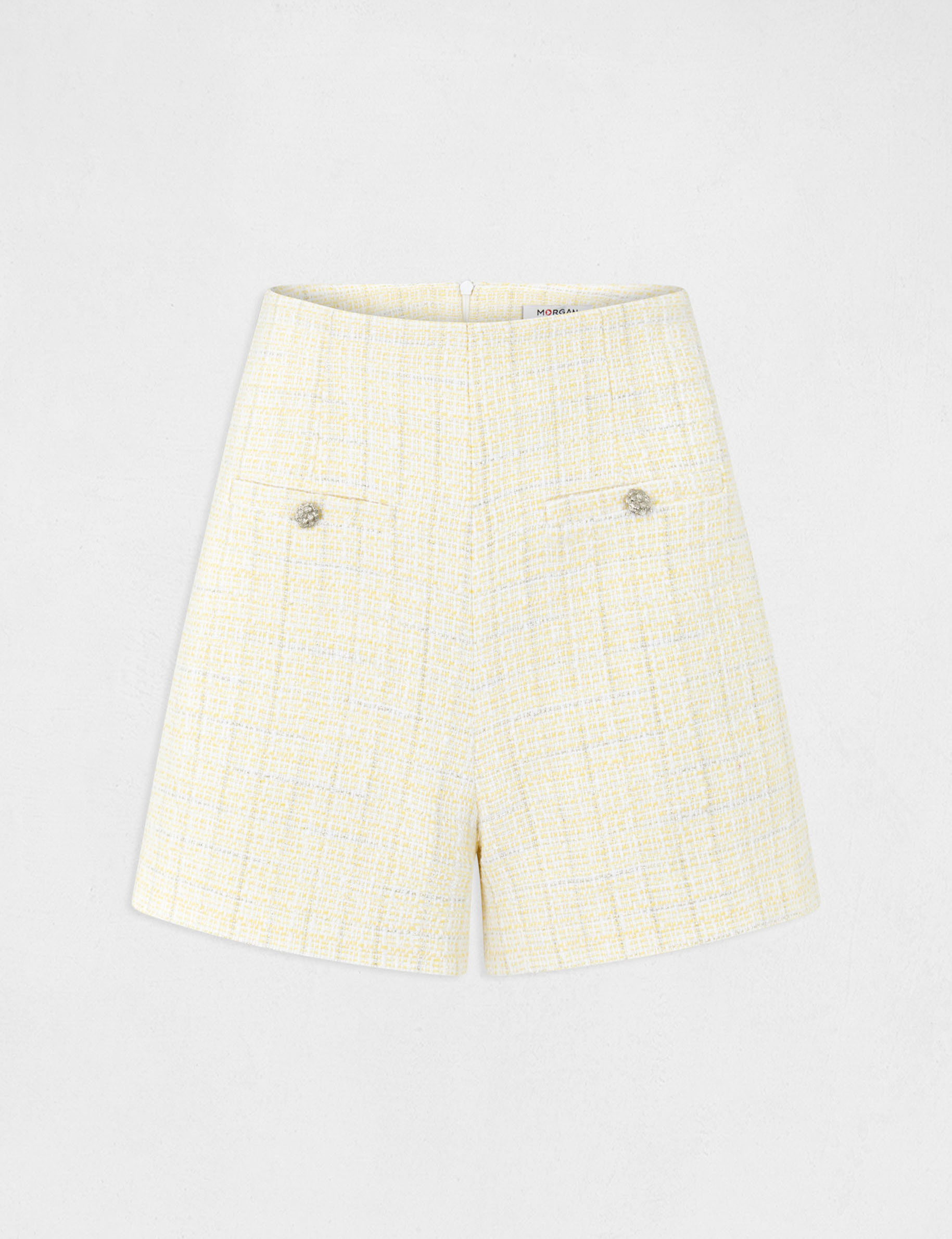Short droit taille haute jaune femme Short droit taille haute jaune femme