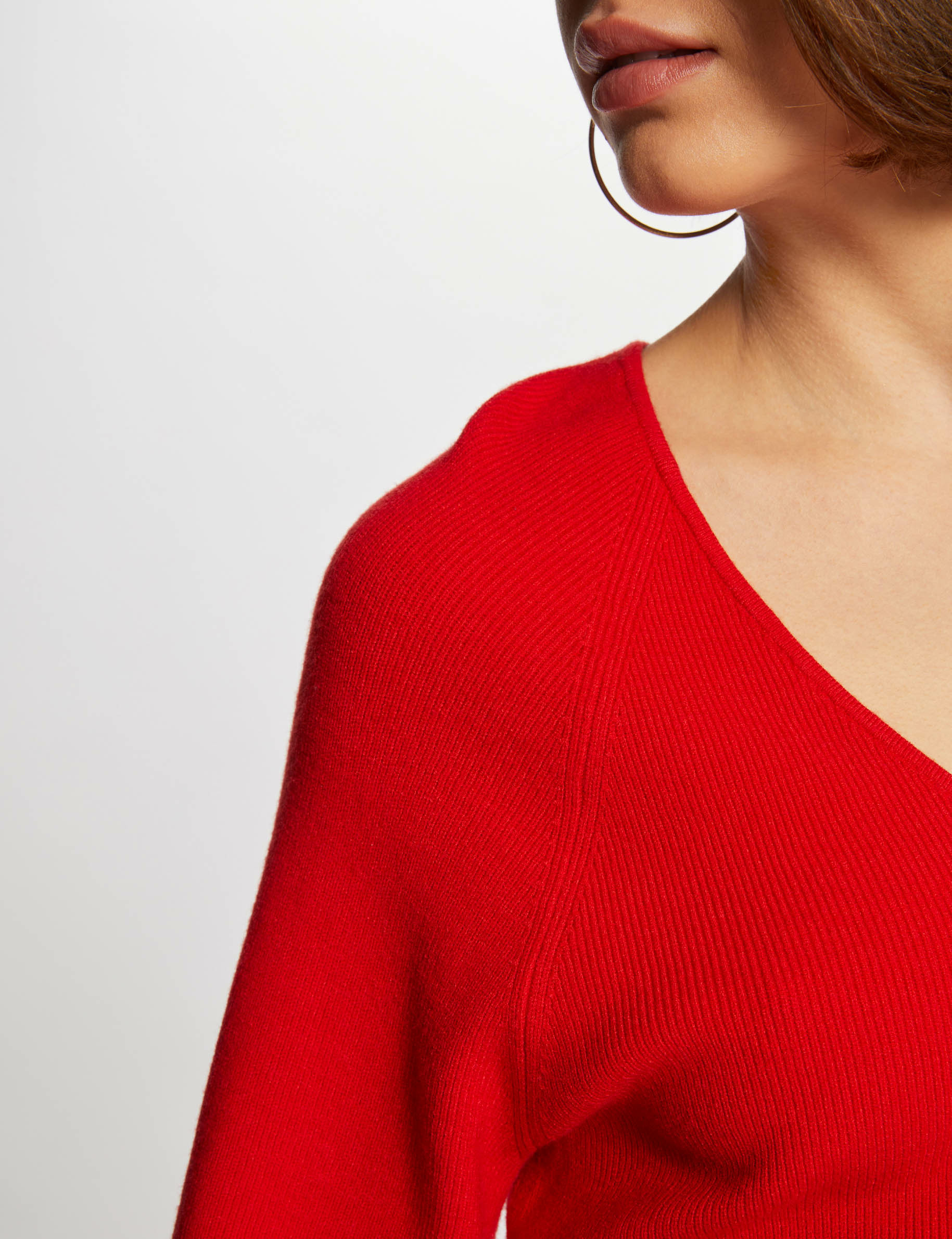 pull manches longues col en v rouge femme Pull manches longues col en V rouge femme