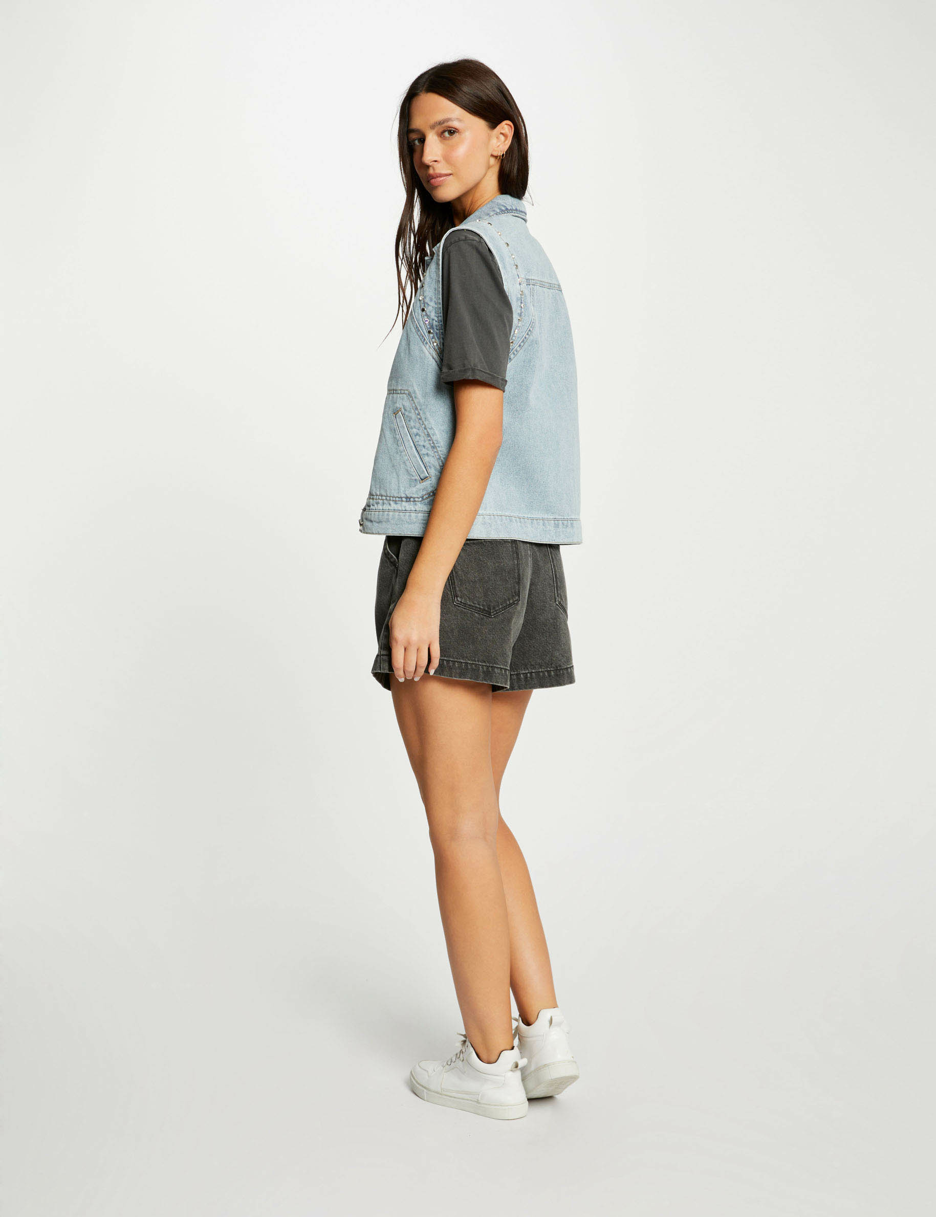 Veste en jean sans manches jean bleached femme Morgan
