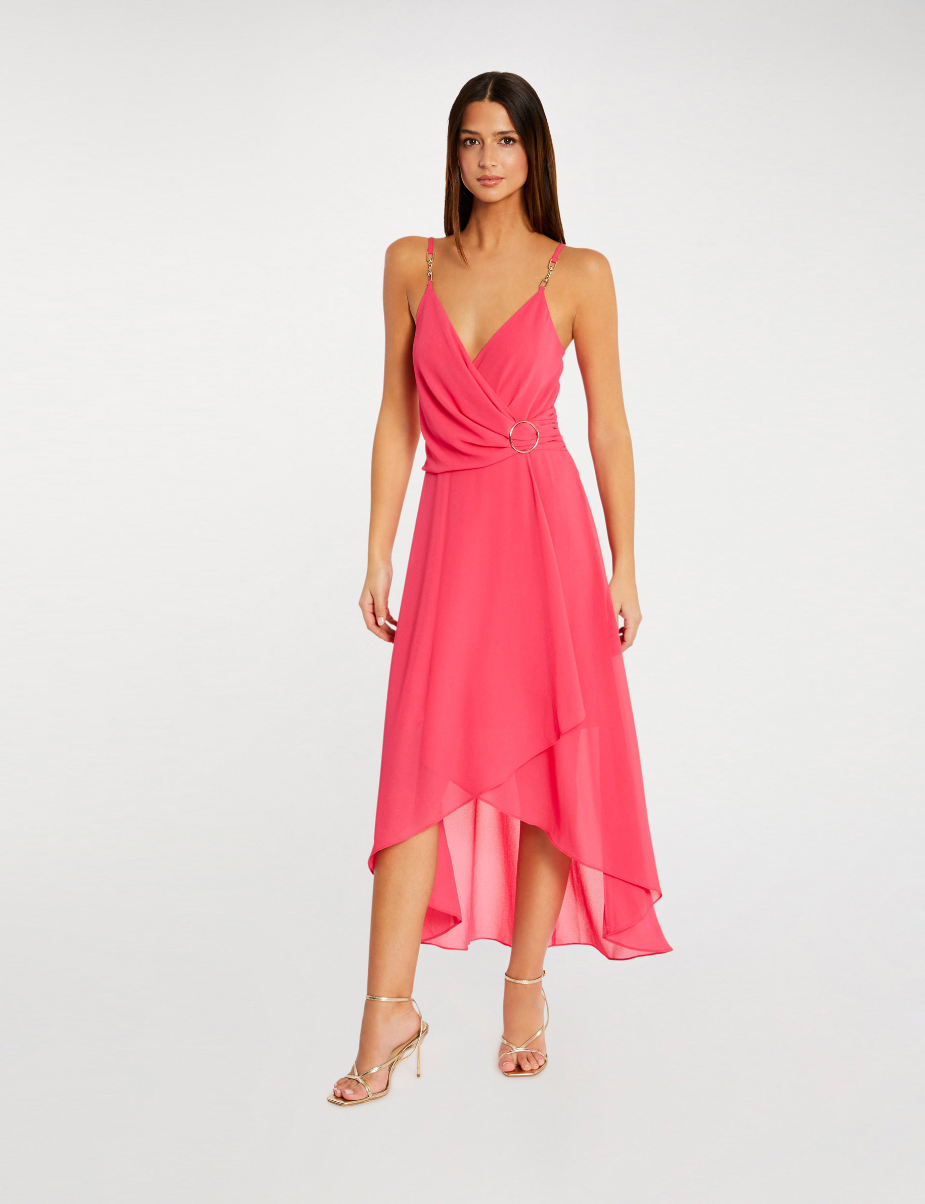 Robe mi-longue à fines bretelles rose moyen femme