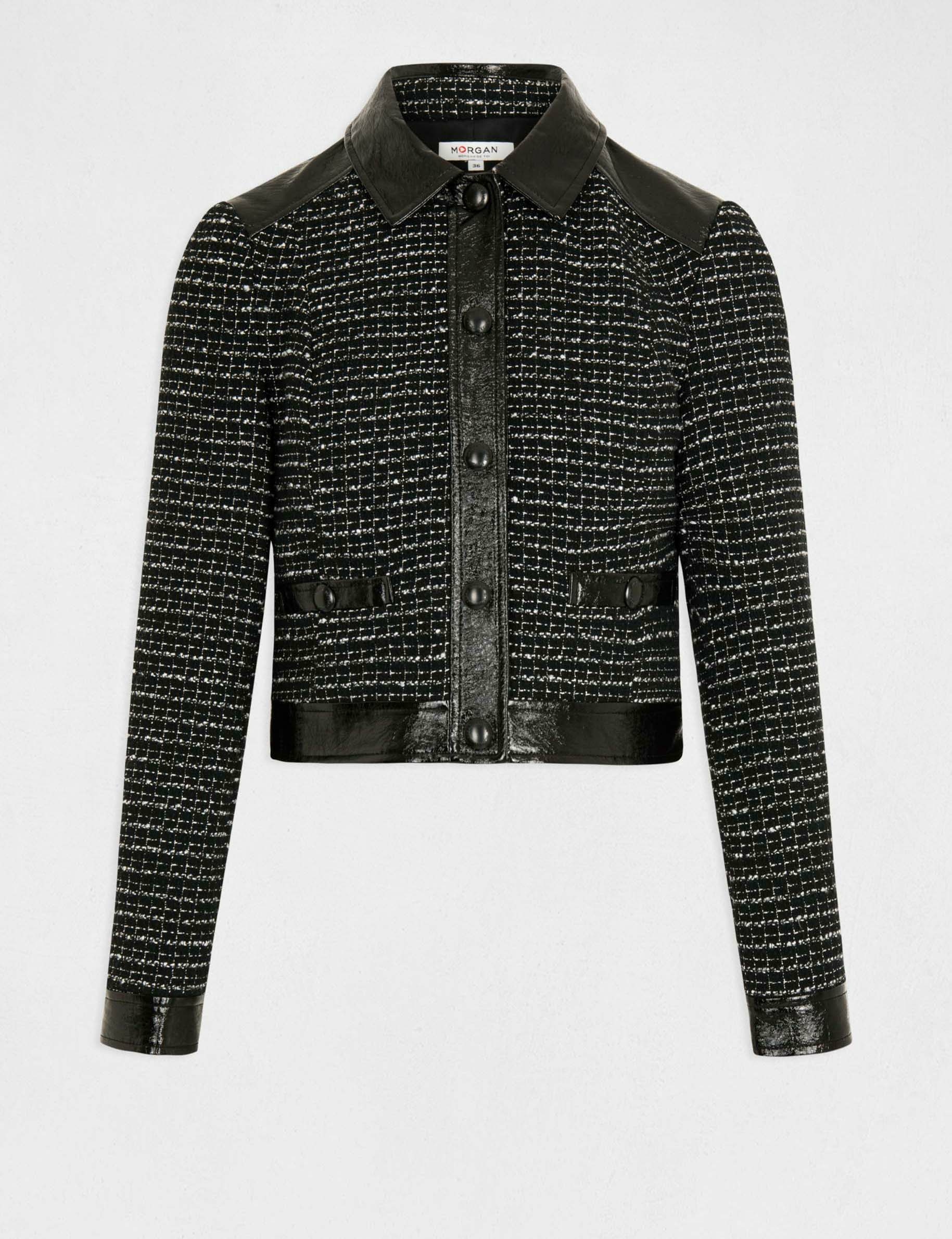 veste droite avec details vinyle noir femme Veste droite avec détails vinyle noir femme