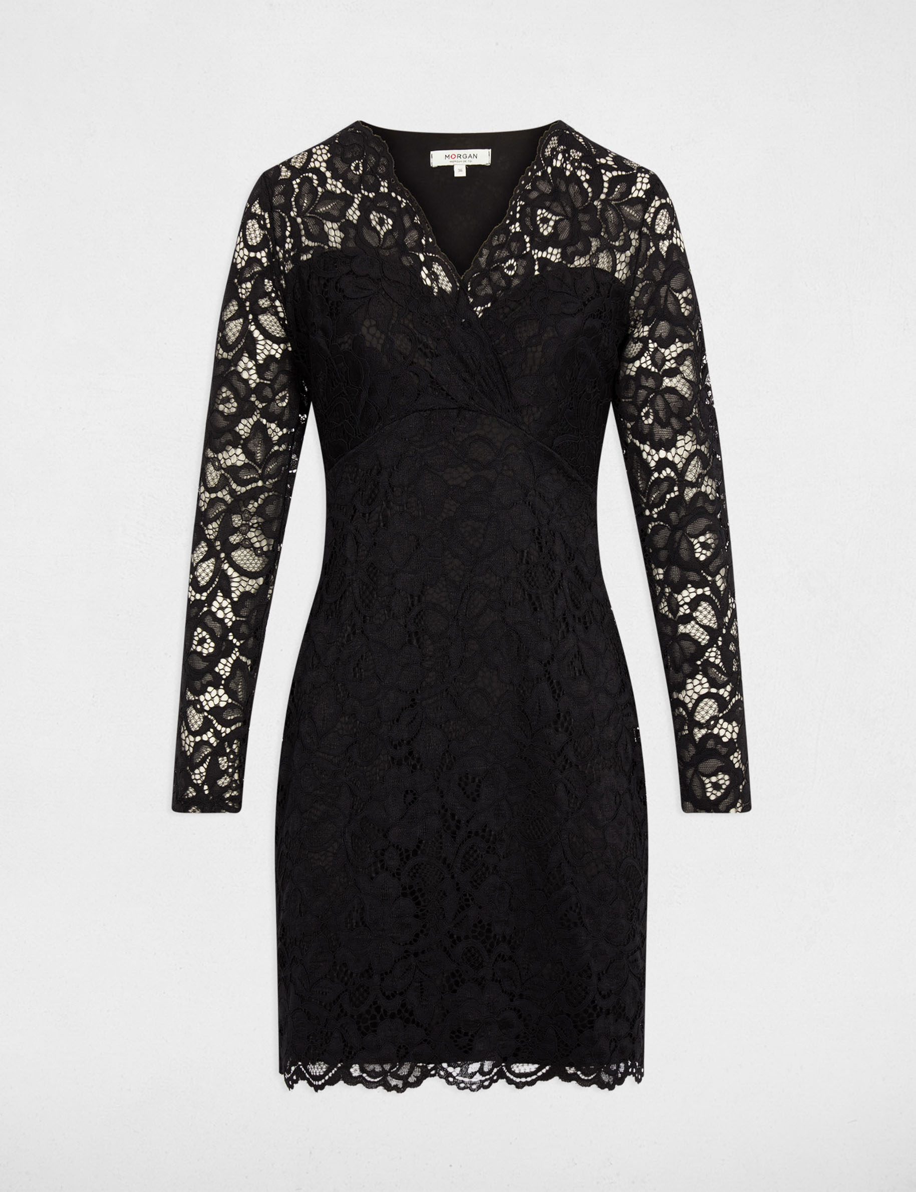 Robe dentelle col v noir femme
