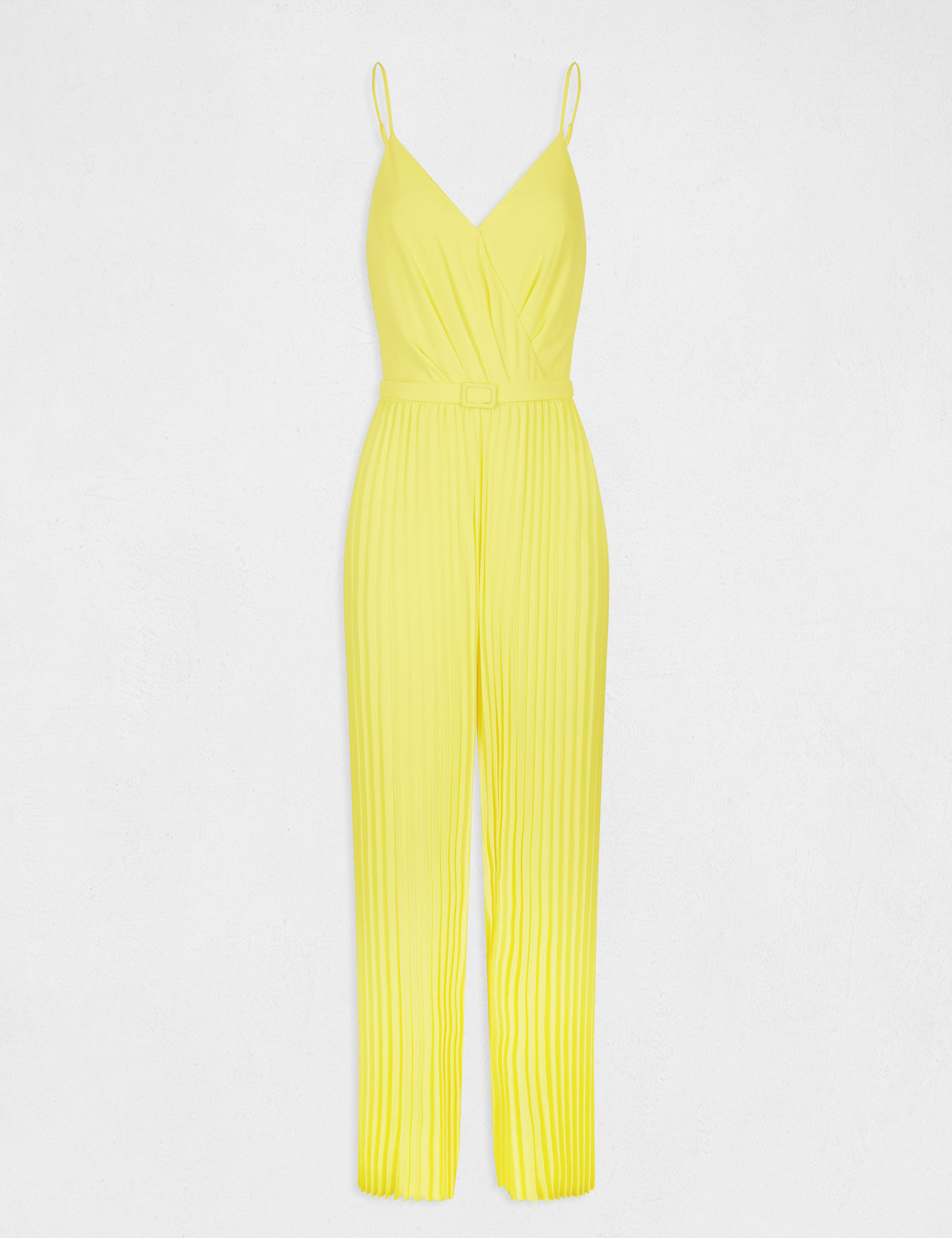 Combinaison large plissée avec dos nu jaune femme Combinaison large plissée avec dos nu jaune femme