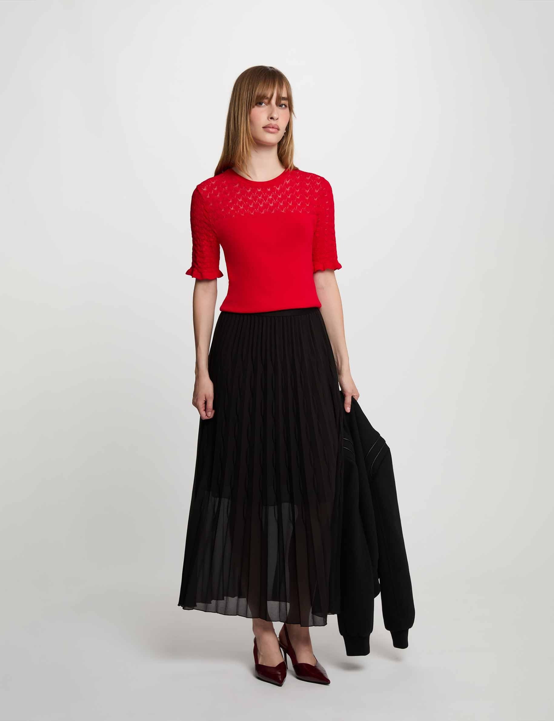 Pull manches courtes rouge femme