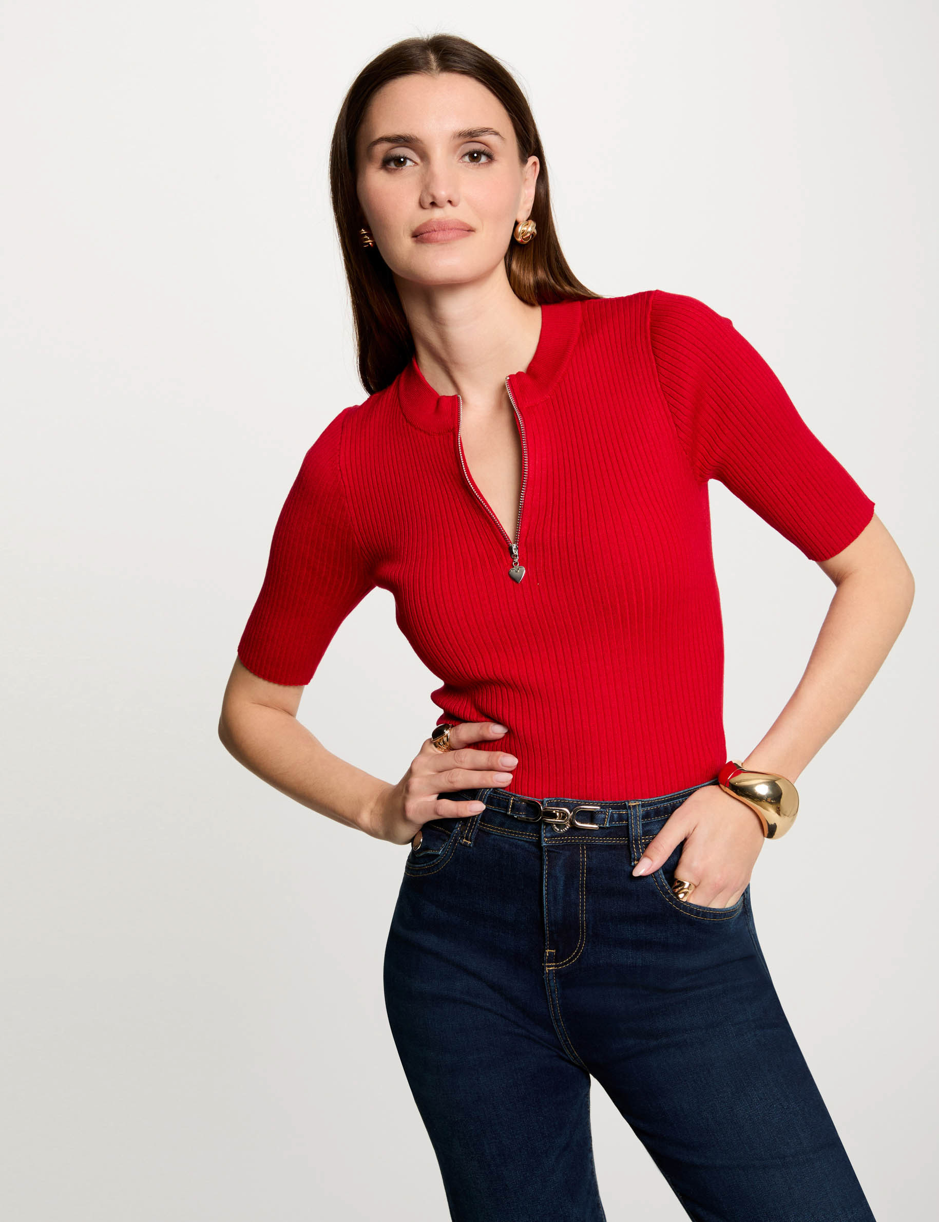 pull manches courtes cotele rouge femme Pull manches courtes côtelé rouge femme