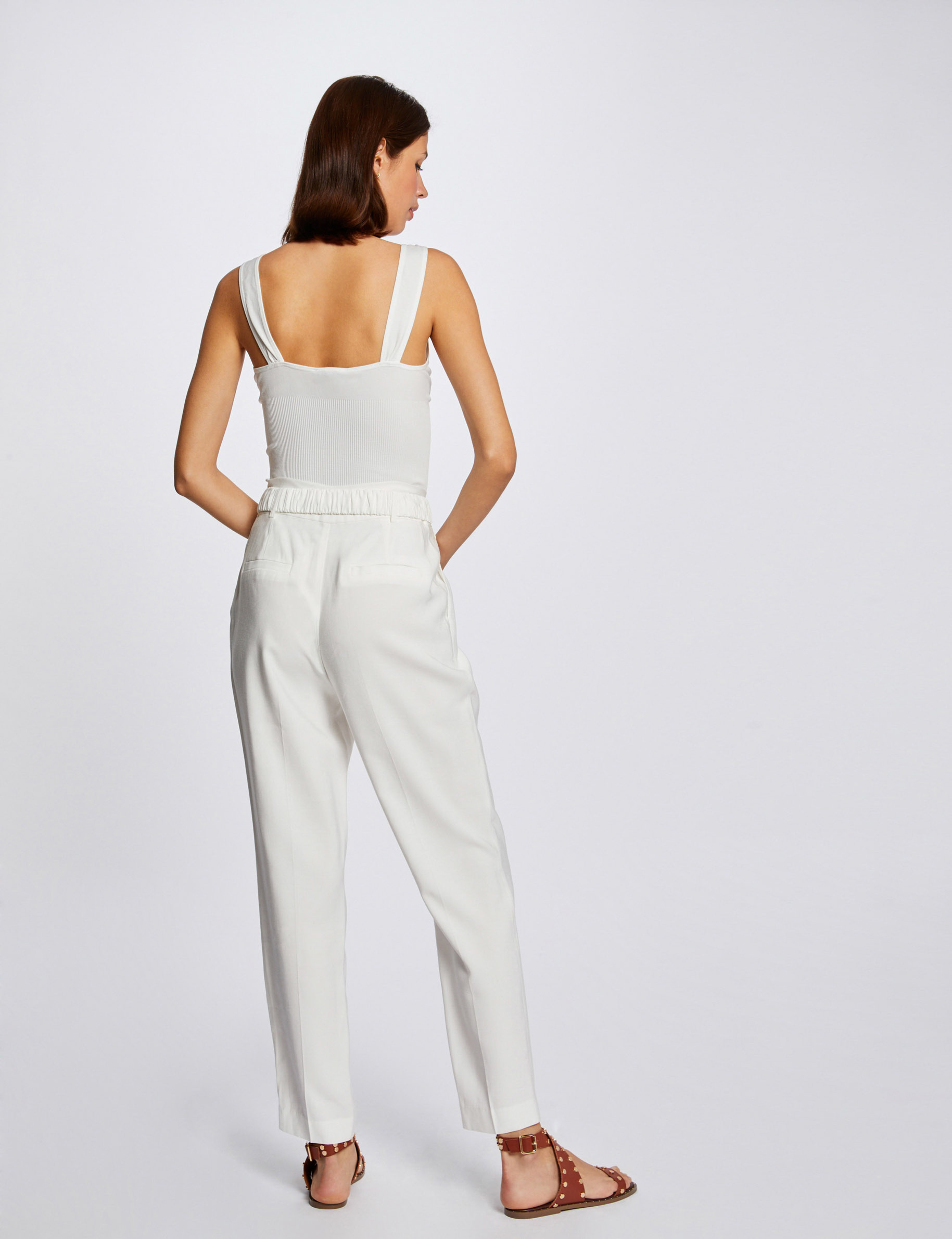 Débardeur bretelles larges à ornements ecru femme Débardeur bretelles larges à ornements ecru femme