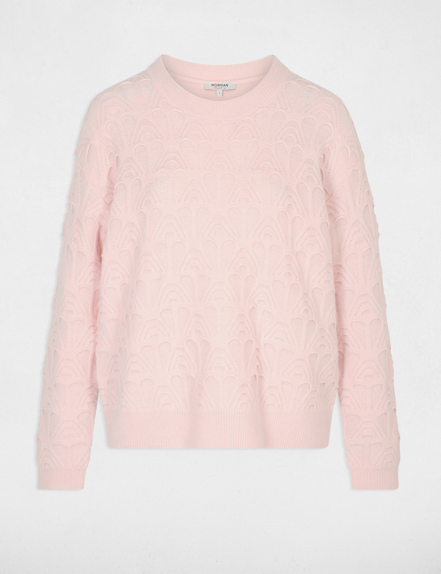 Pull col rond fantaisie rose clair femme