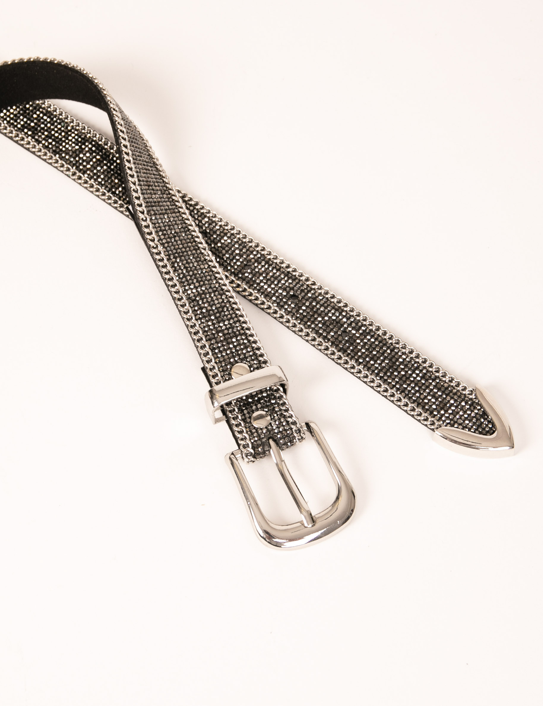 ceinture avec strass et details chaines gris clair femme Ceinture avec strass et détails chaînes gris clair femme