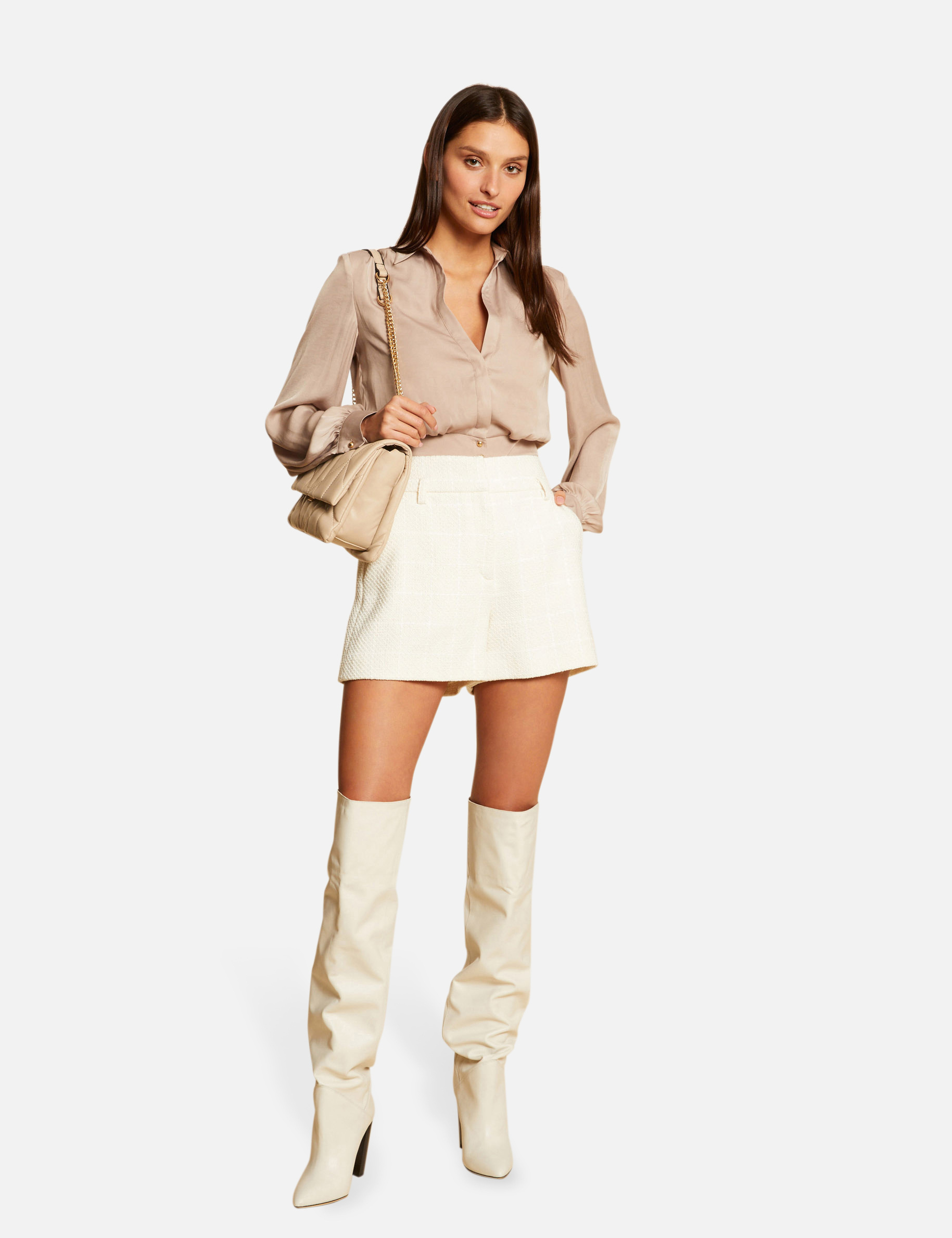 Blouse manches longues taupe femme
