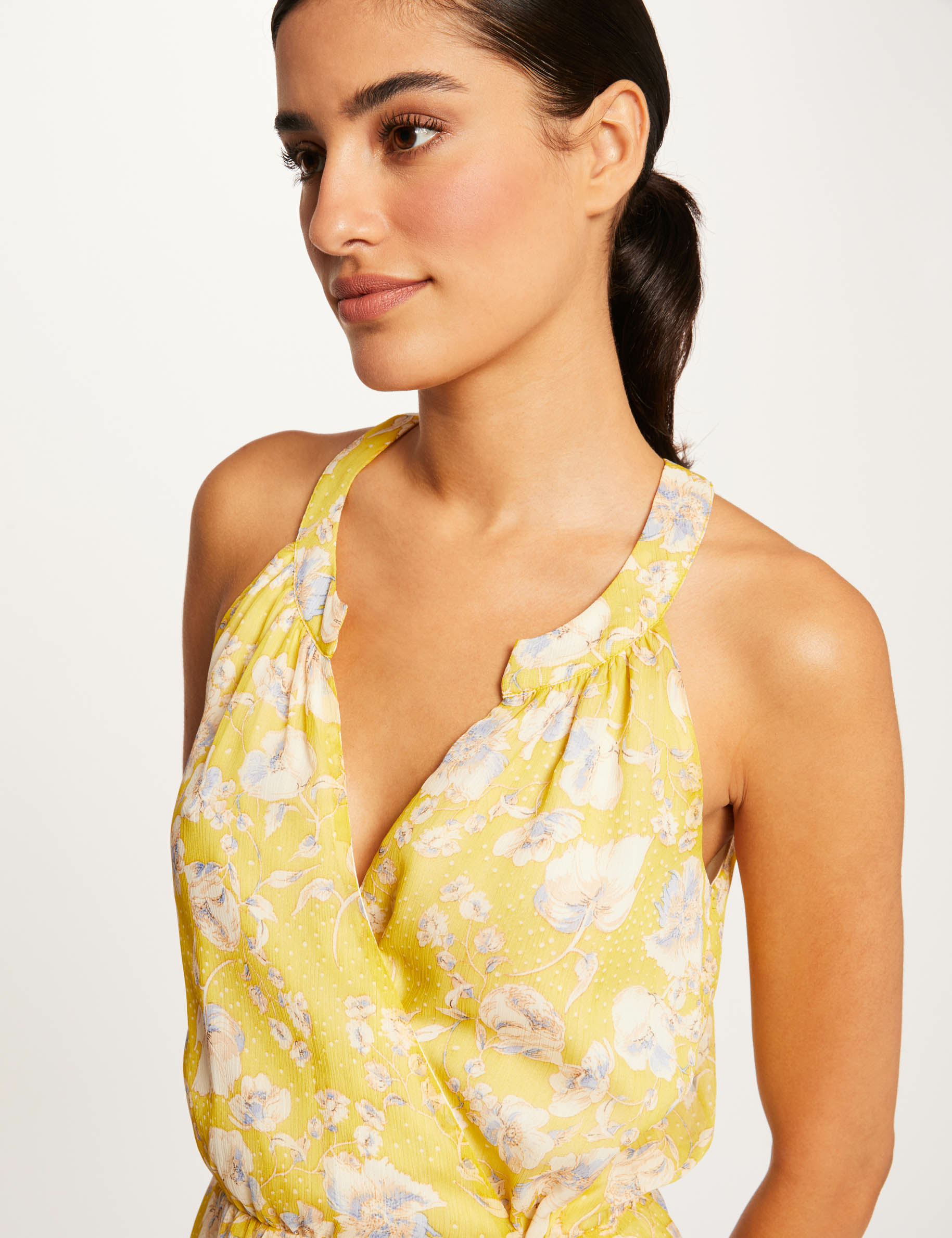 Robe longue portefeuille imprimé floral jaune femme Robe longue portefeuille imprimé floral jaune femme
