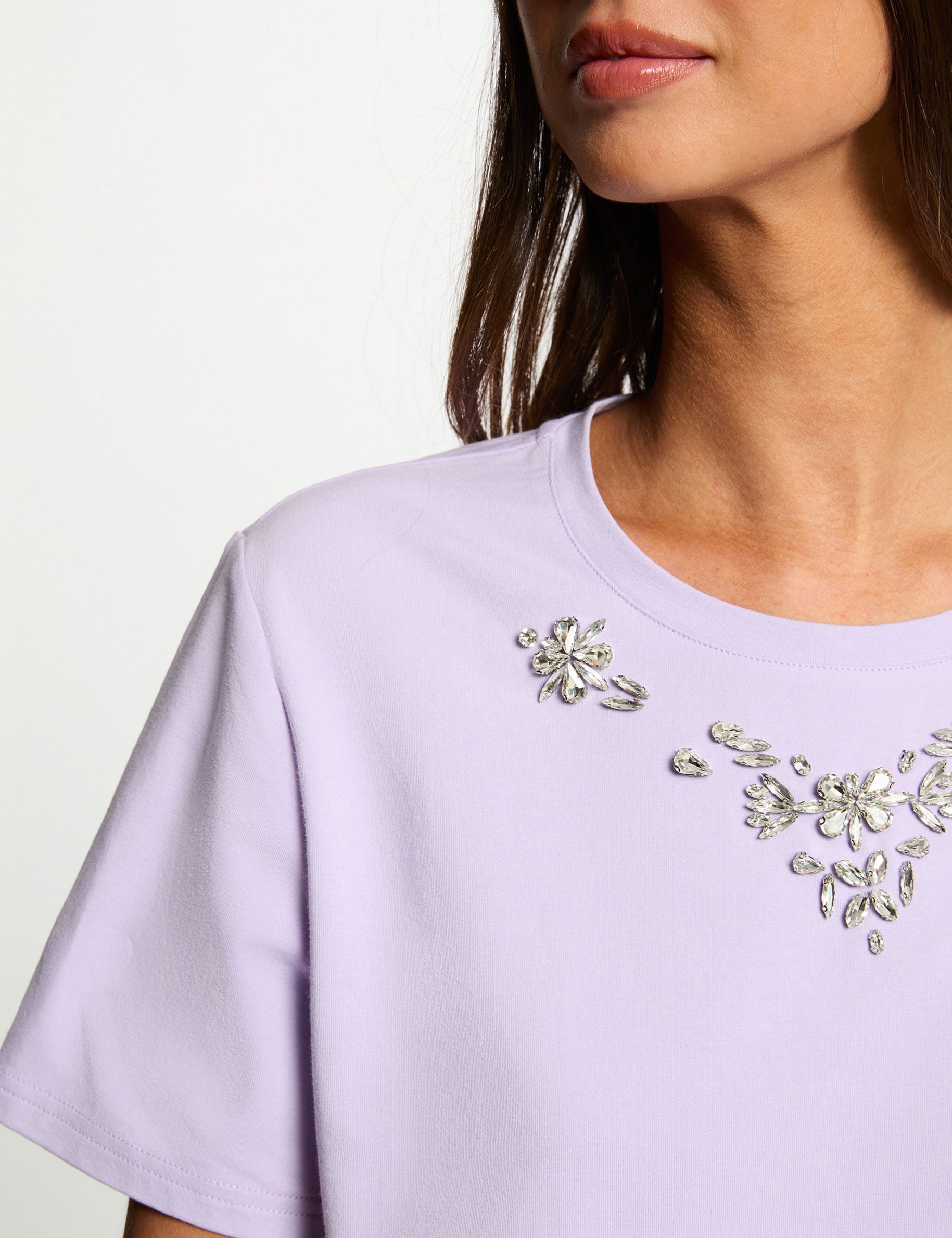 T-shirt strass manches courtes mauve femme