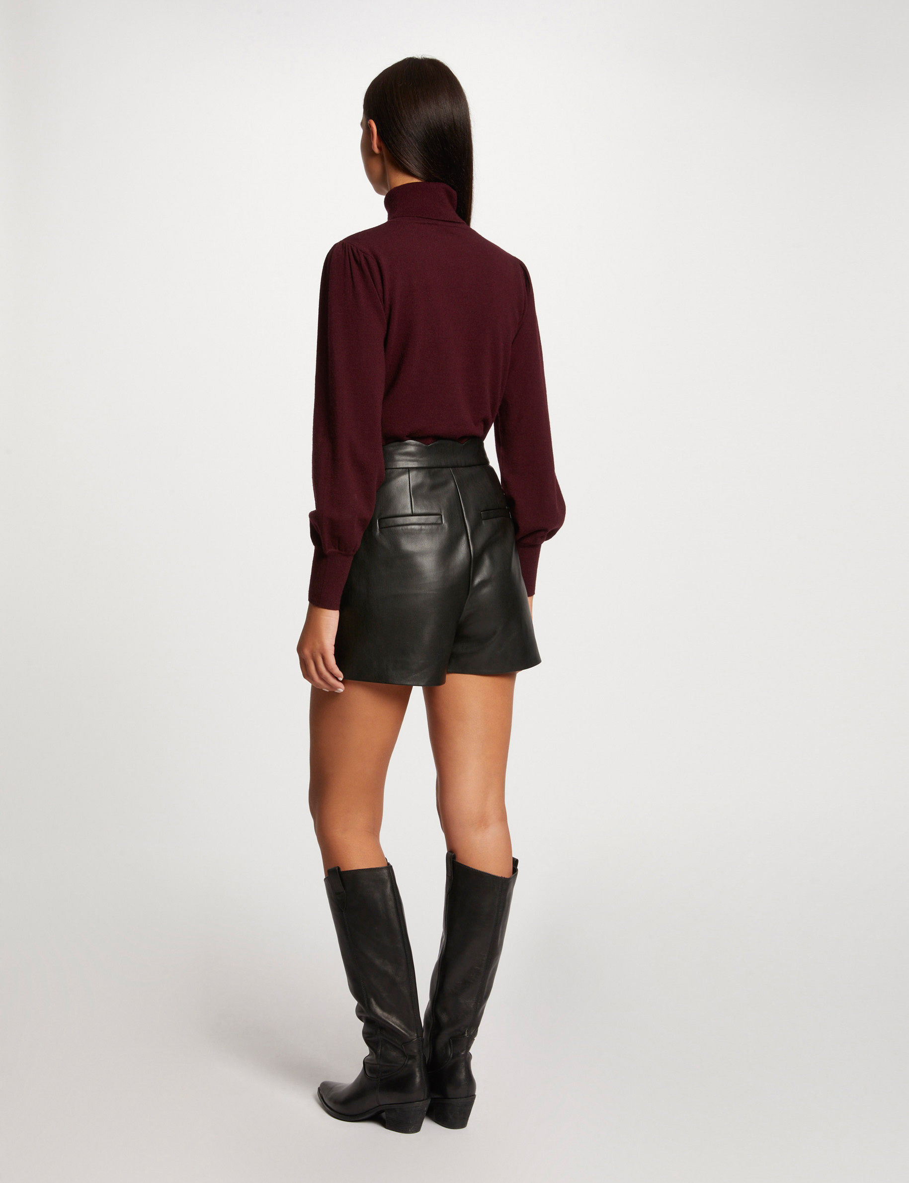 pull col roule avec ouverture prune femme Pull col roulé avec ouverture prune femme
