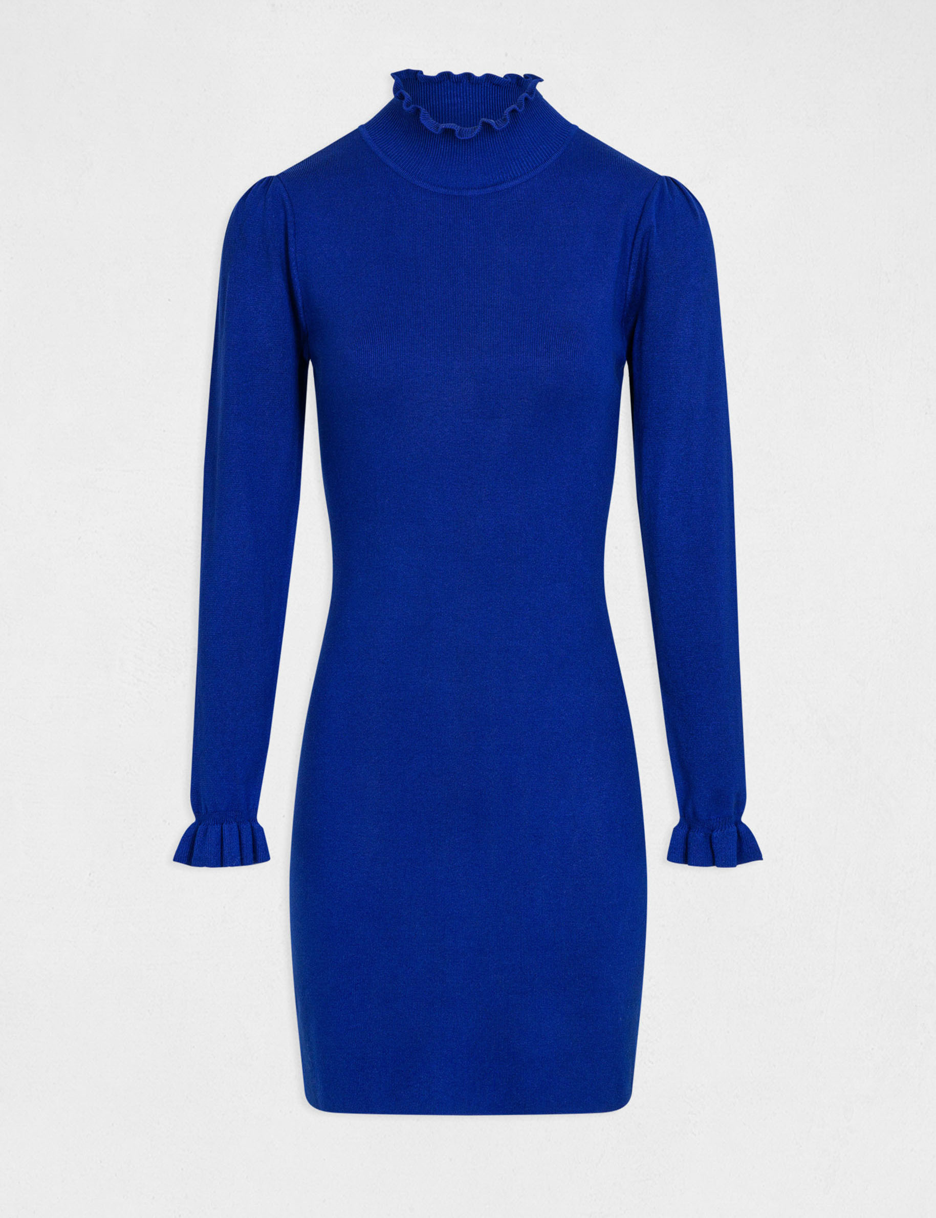 robe pull ajustee avec col montant bleu electrique femme Robe pull ajustée avec col montant bleu electrique femme