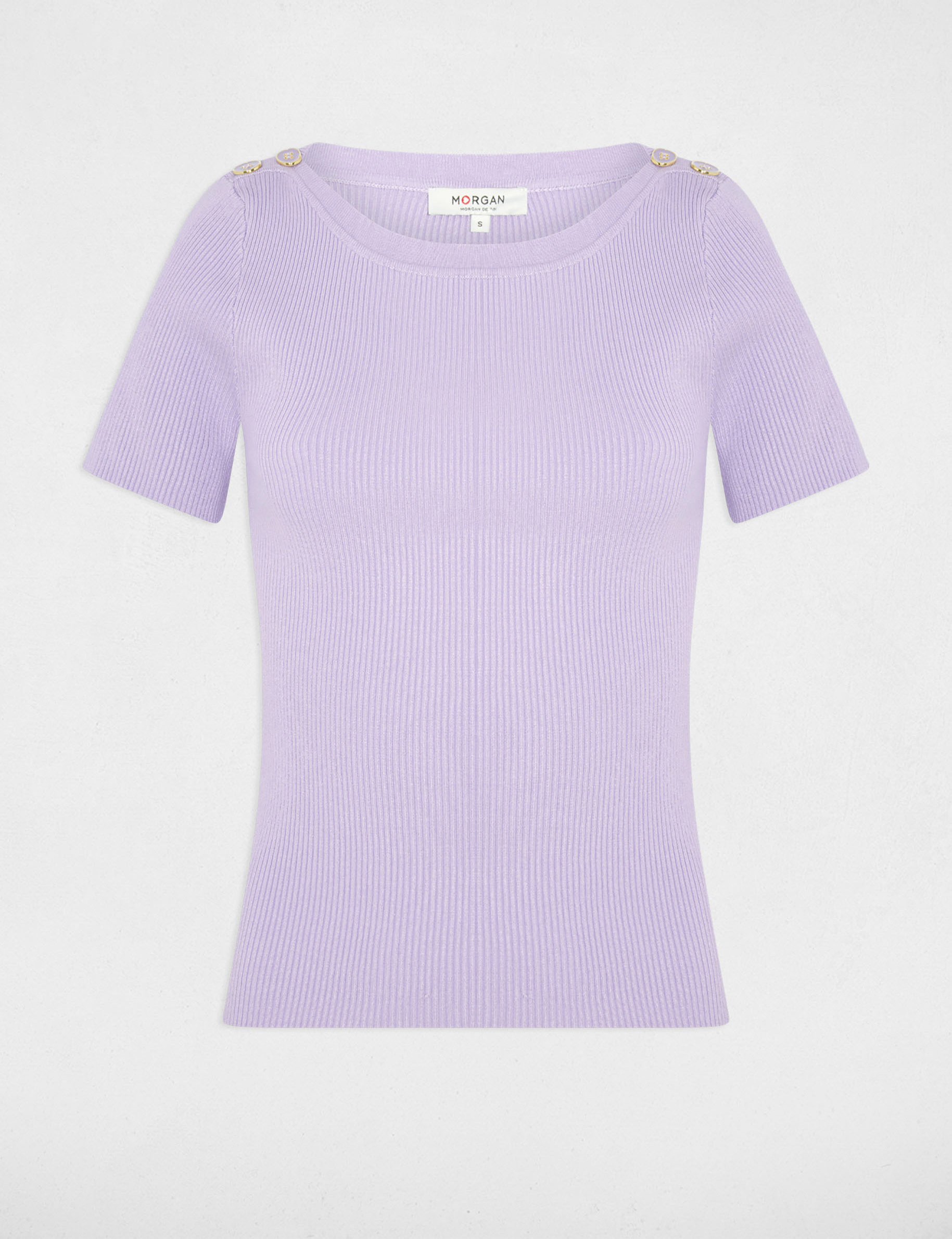 Pull col bateau et boutons mauve femme