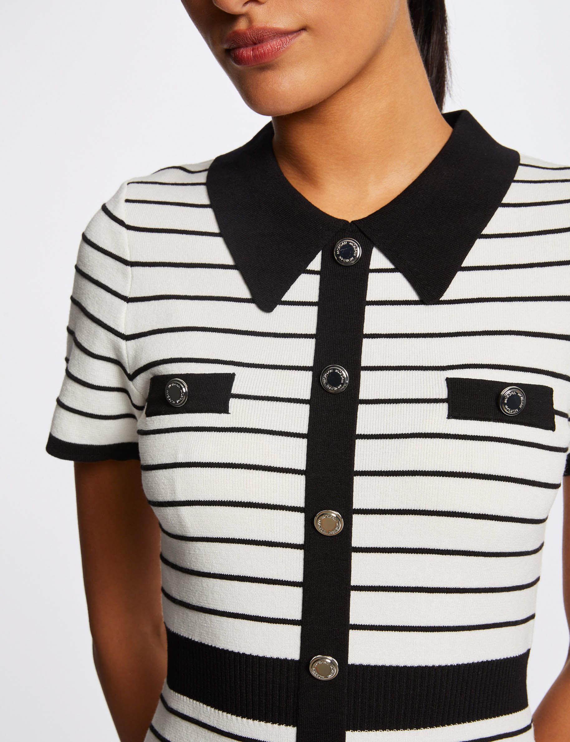 Robe pull ajustée à rayures ecru femme Robe pull ajustée à rayures ecru femme