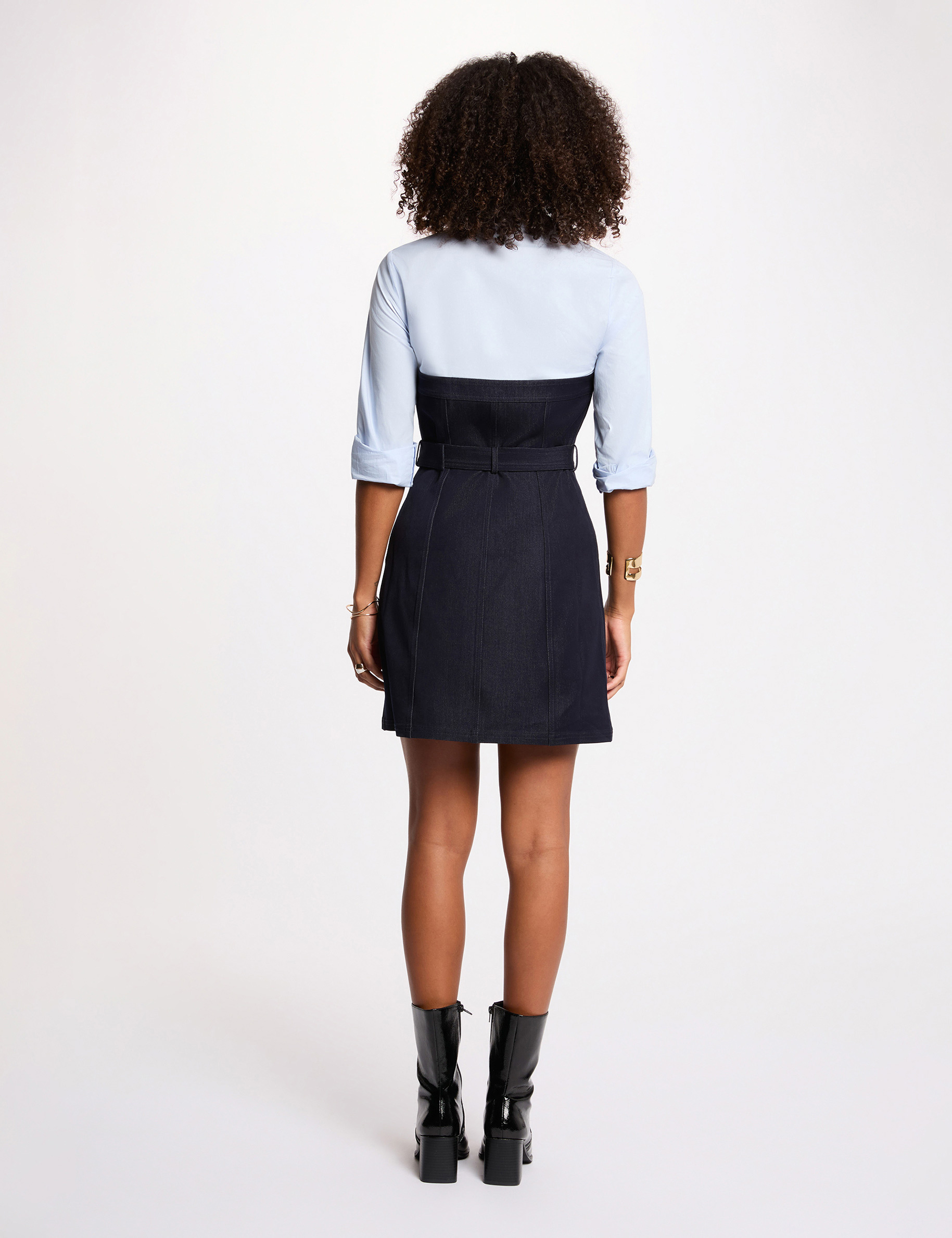 Robe courte effet 2-en-1 denim brut femme