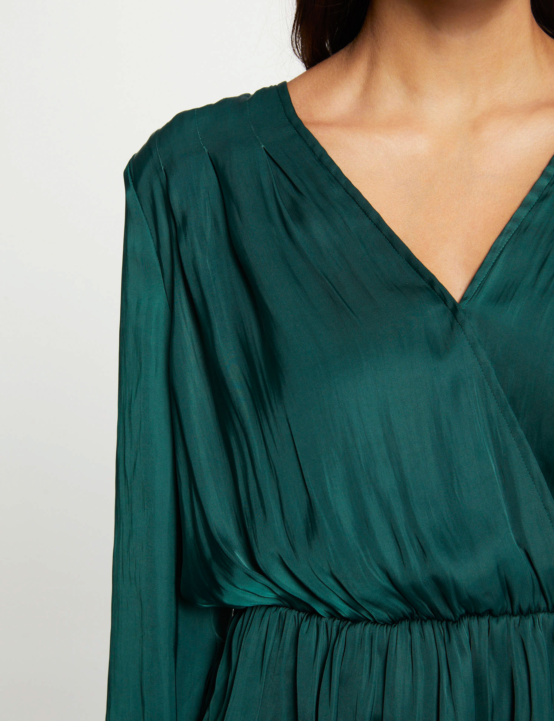 Blouse manches longues satin vert fonce femme
