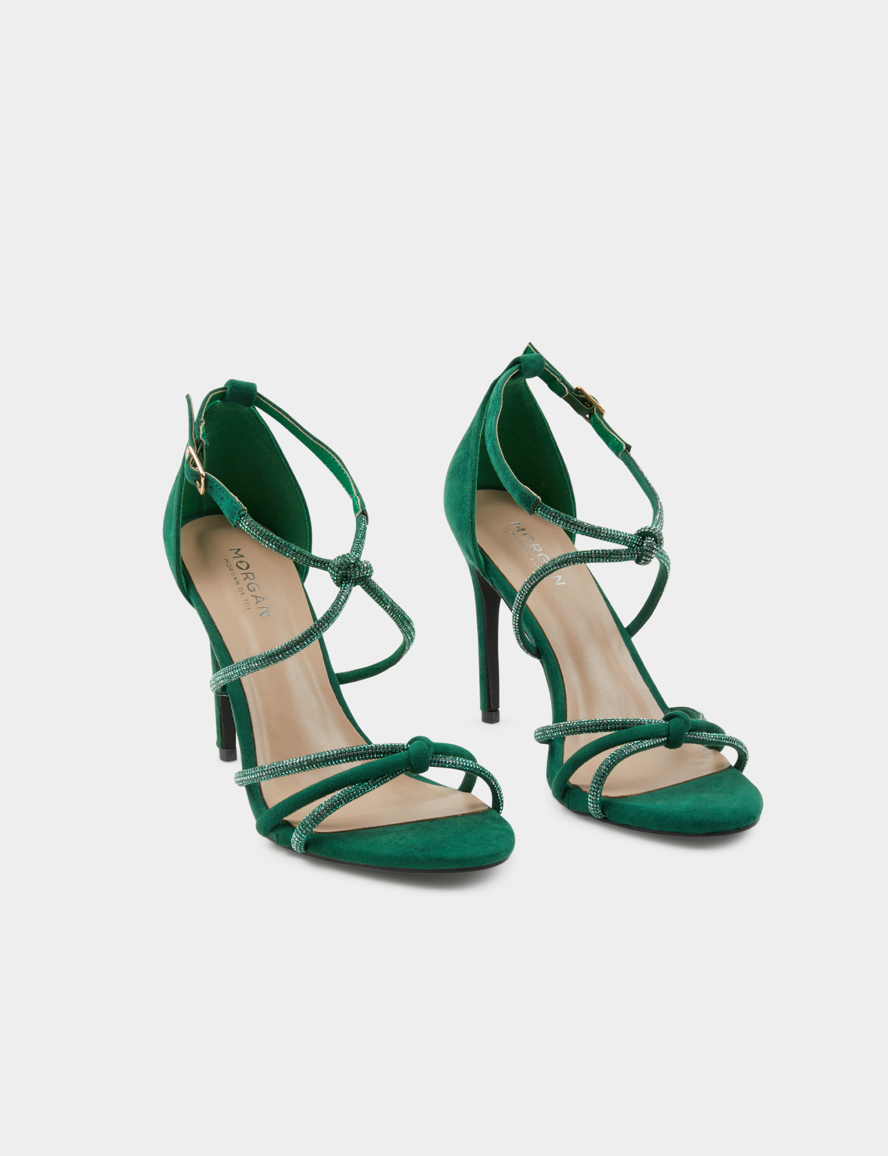 Sandales à talons avec brides strass vert femme Sandales à talons avec brides strass vert femme