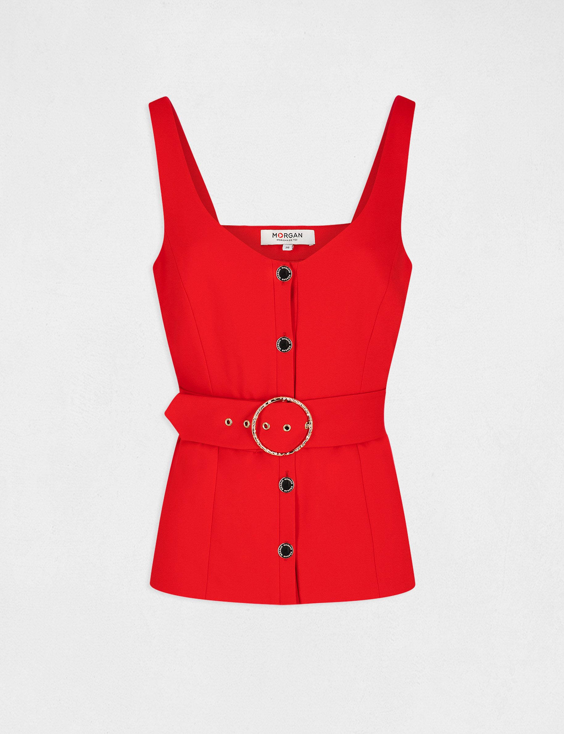 Blouse bretelles larges ceinturée rouge femme