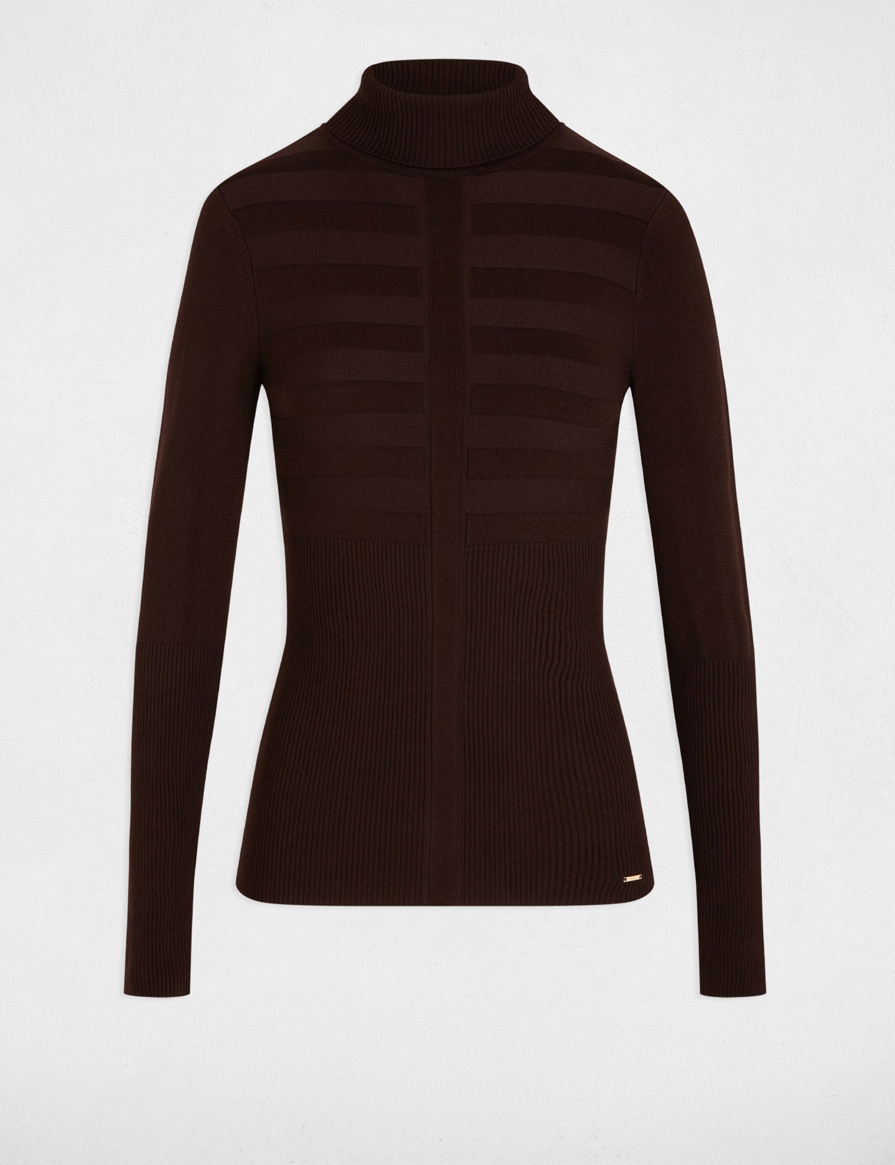 Pull col roul&eacute; cintr&eacute; marron fonc&eacute; femme