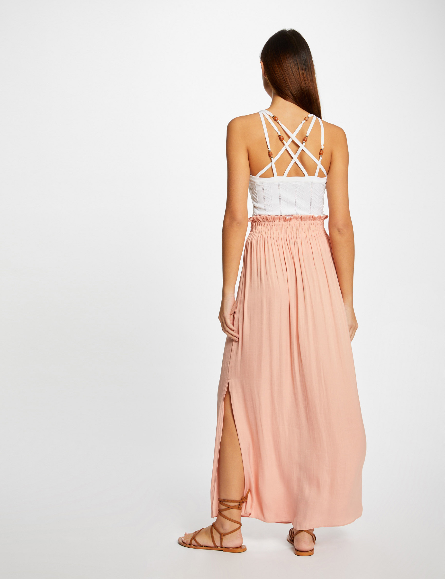 Débardeur pull avec bretelles croisées ecru femme Débardeur pull avec bretelles croisées ecru femme