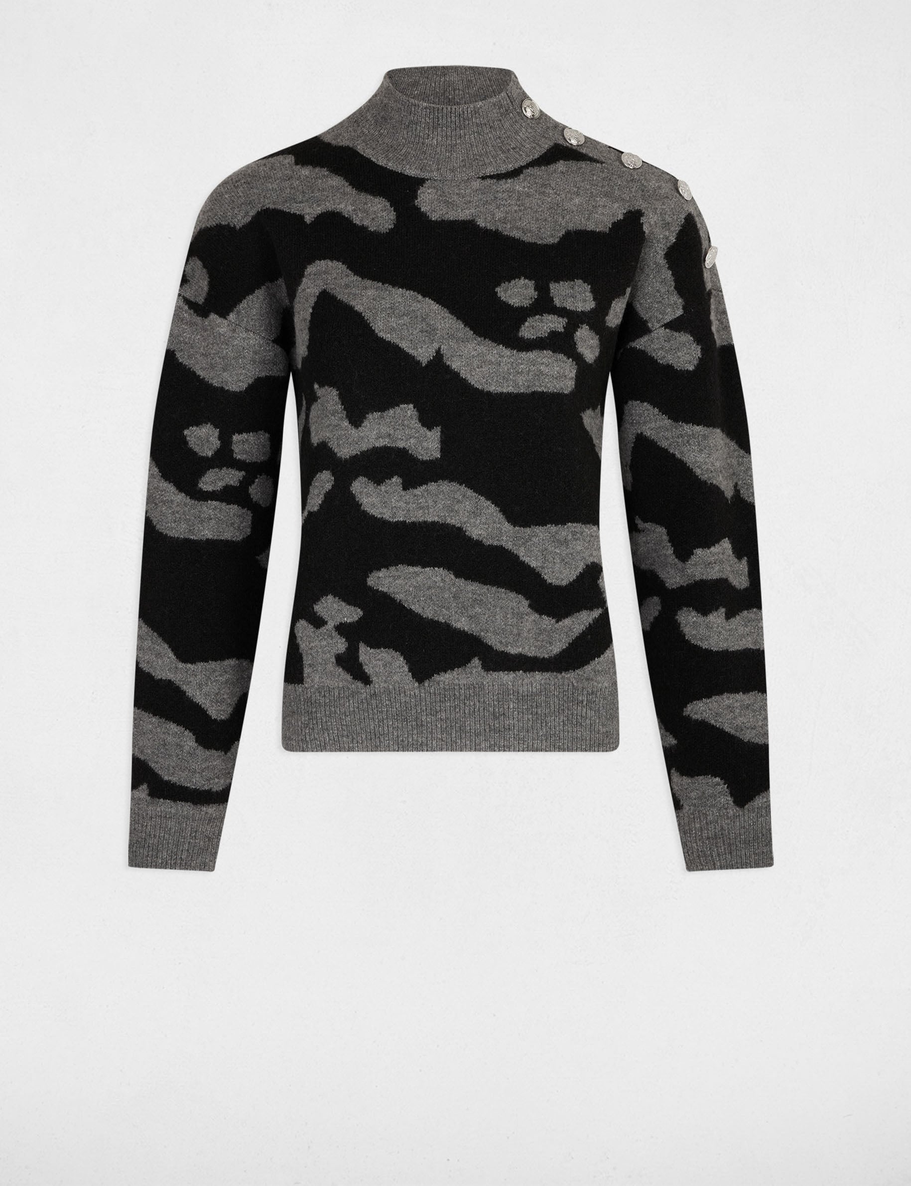 Pull col montant imprim&eacute; gris anthracite femme