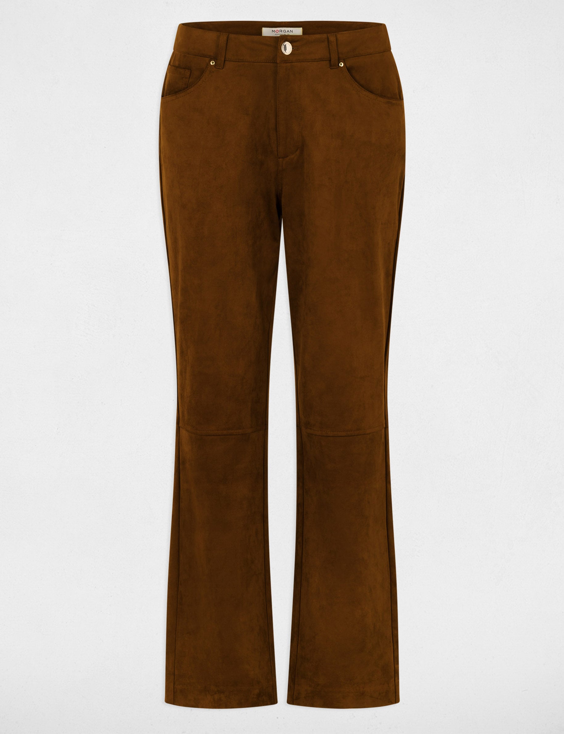 Pantalon droit su&eacute;dine marron chocolat femme