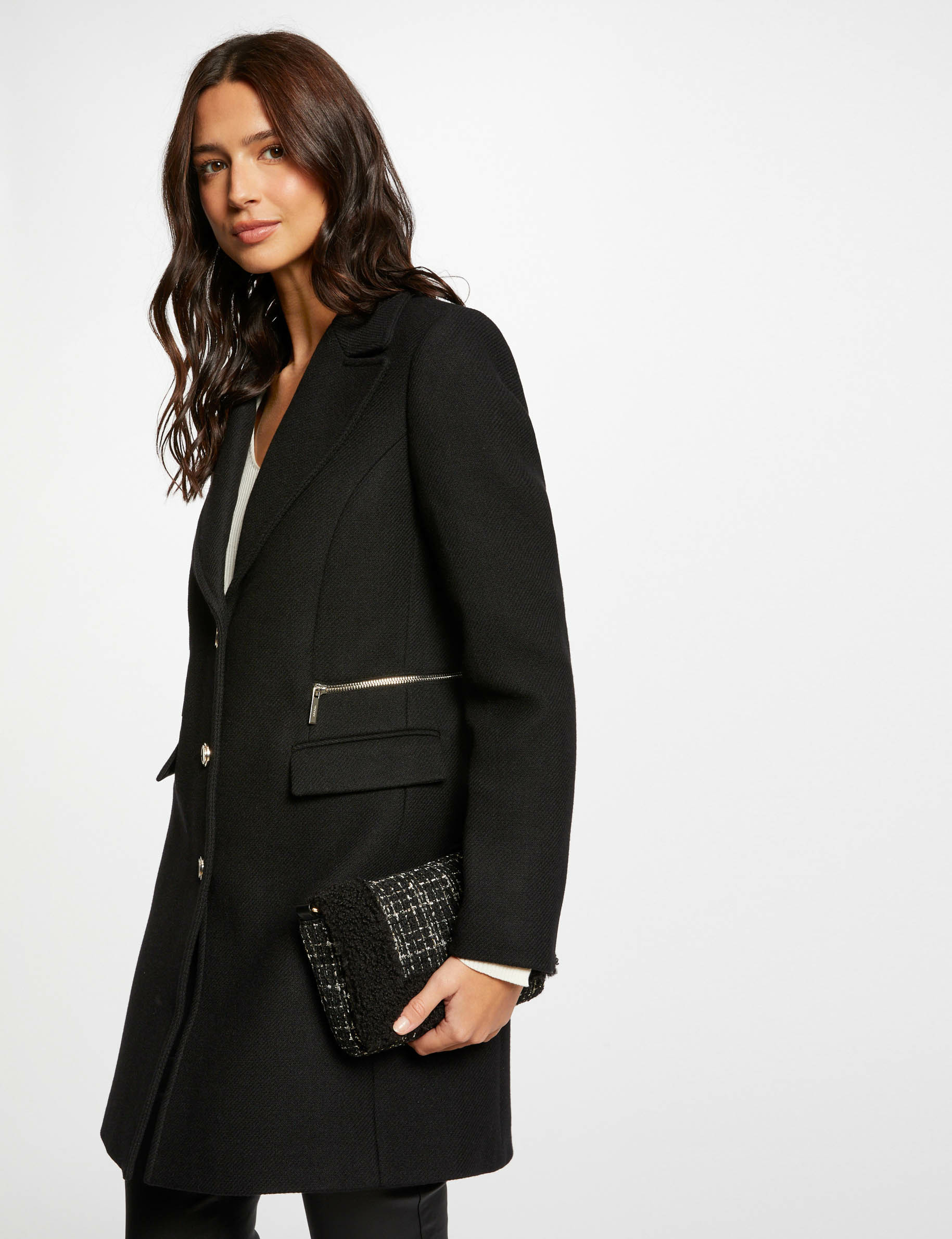 Manteau cintré avec détail zippé noir femme