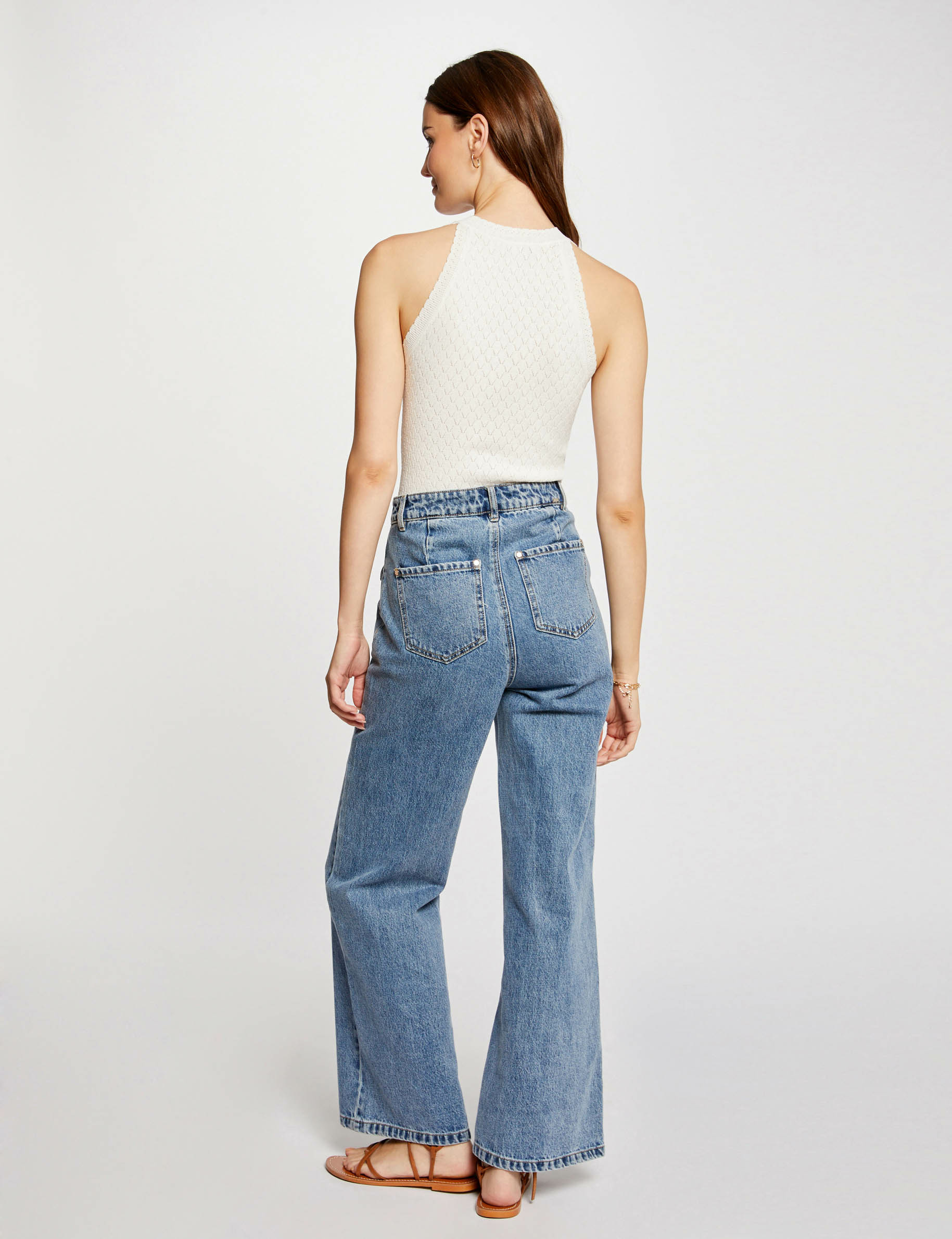 top en maille ajouree ecru femme Top en maille ajourée ecru femme