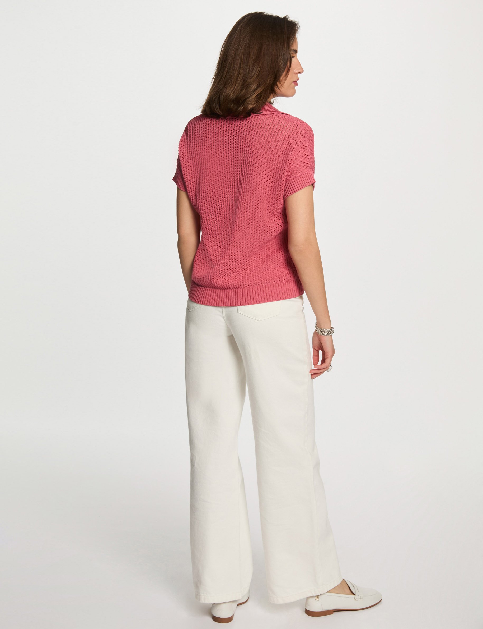 pull col polo zippe vieux rose femme Pull col polo zippé vieux rose femme