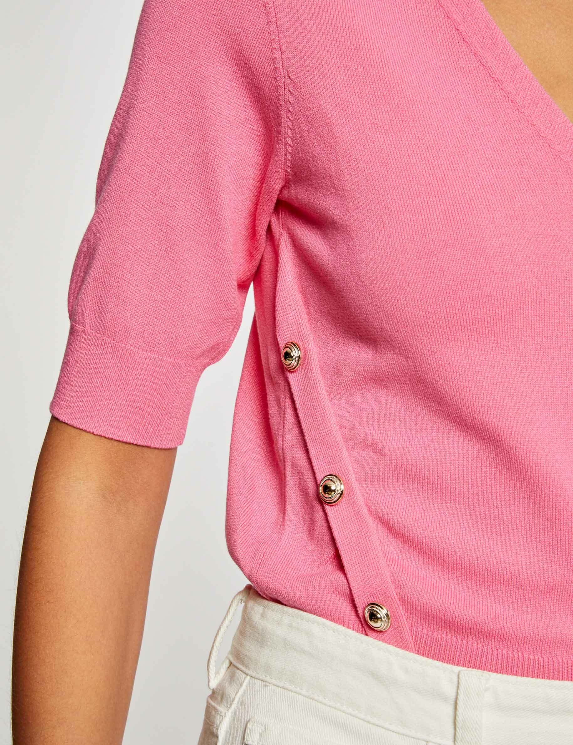 pull manches 34 avec boutons rose femme Pull manches 3/4 avec boutons rose femme