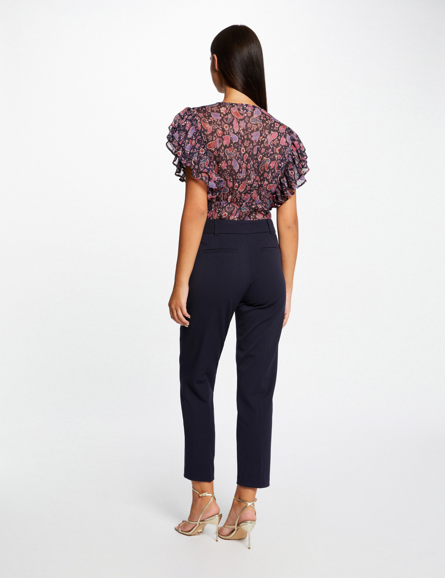 pantalon tailleur ajuste 78eme marine femme Pantalon tailleur ajusté 7/8ème marine femme