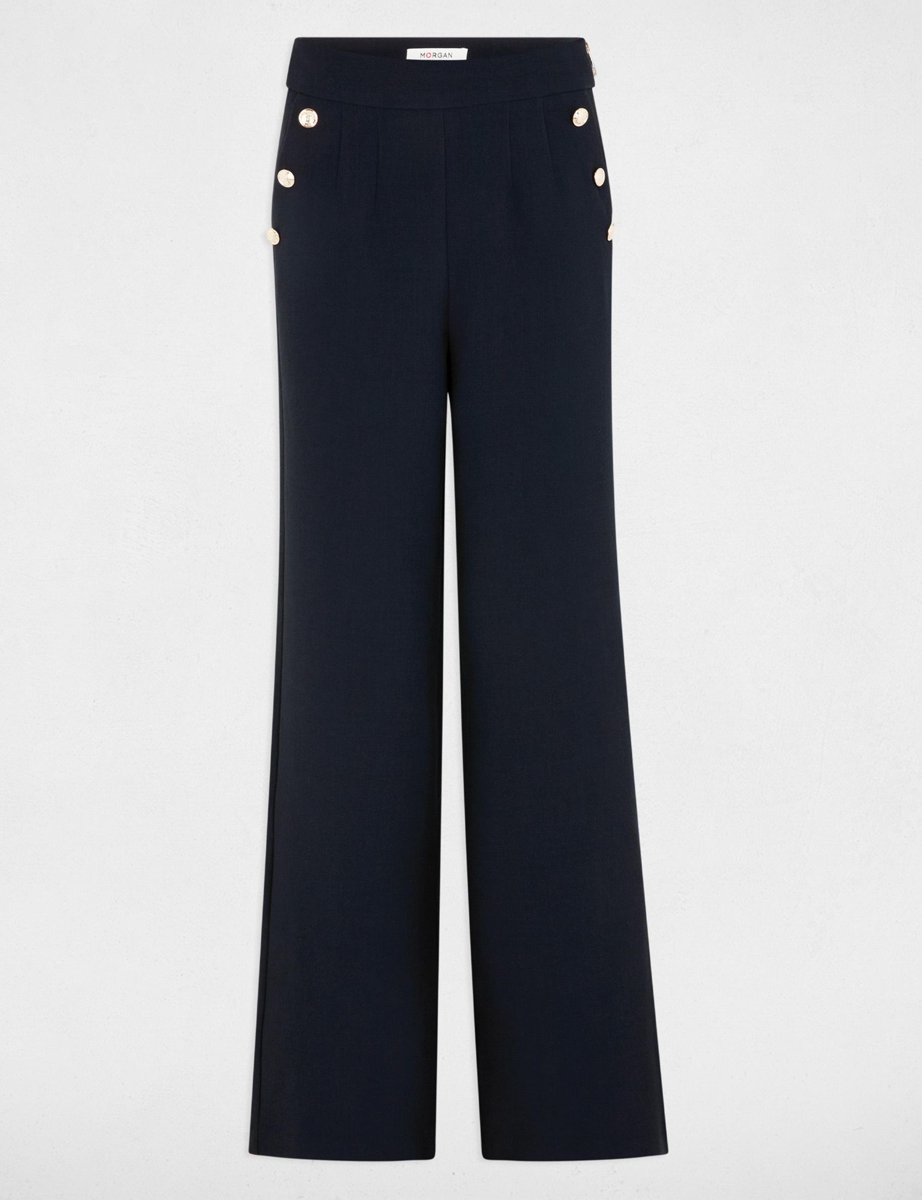 pantalon large a boutons bleu marine femme Pantalon large à boutons bleu marine femme