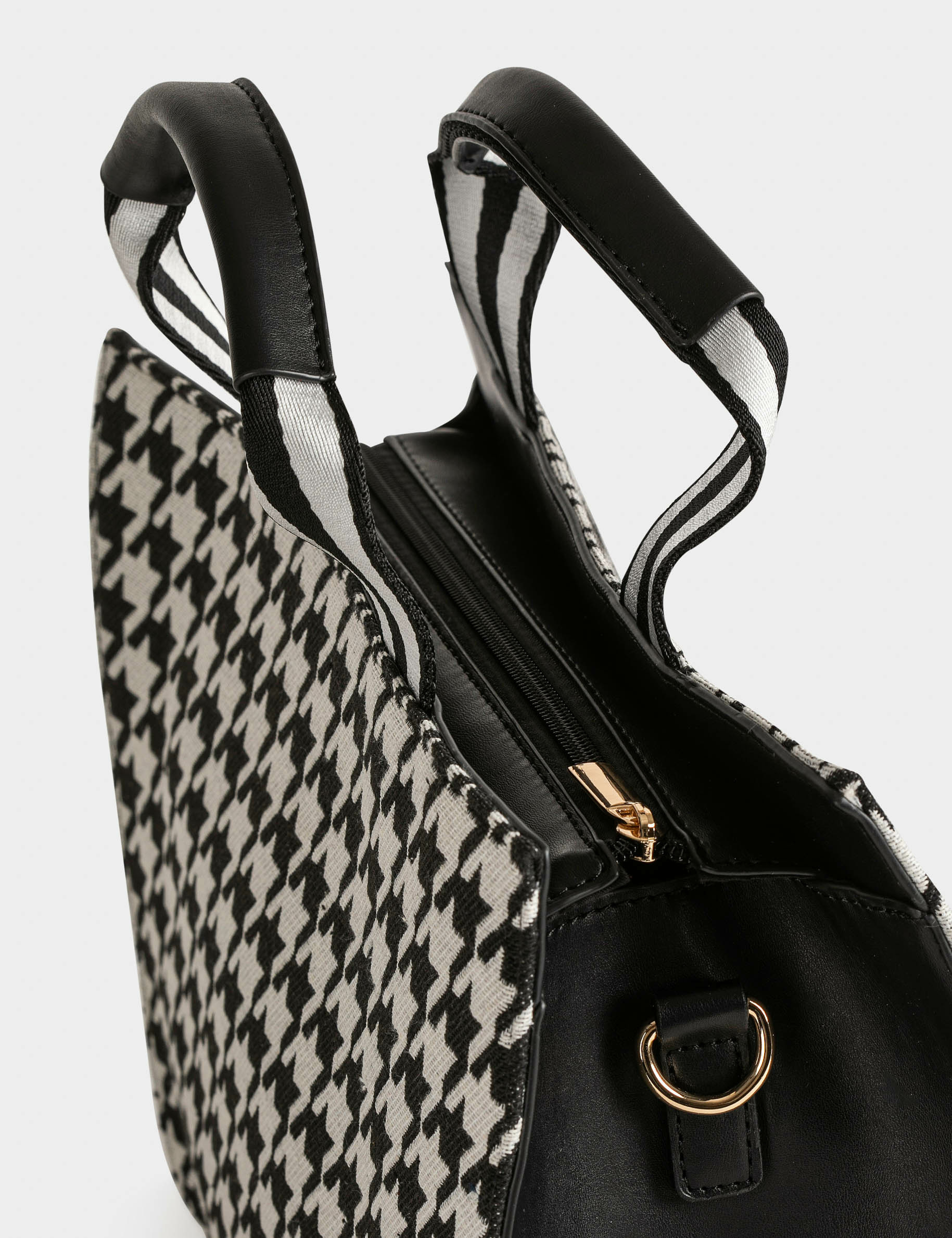 Sac cabas imprimé pied de poule noir femme Sac cabas imprimé pied de poule noir femme
