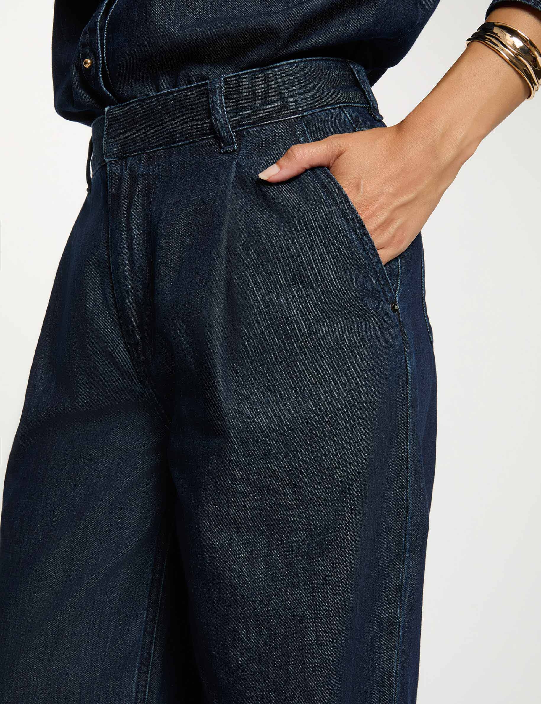 Pantalon large taille haute denim brut femme