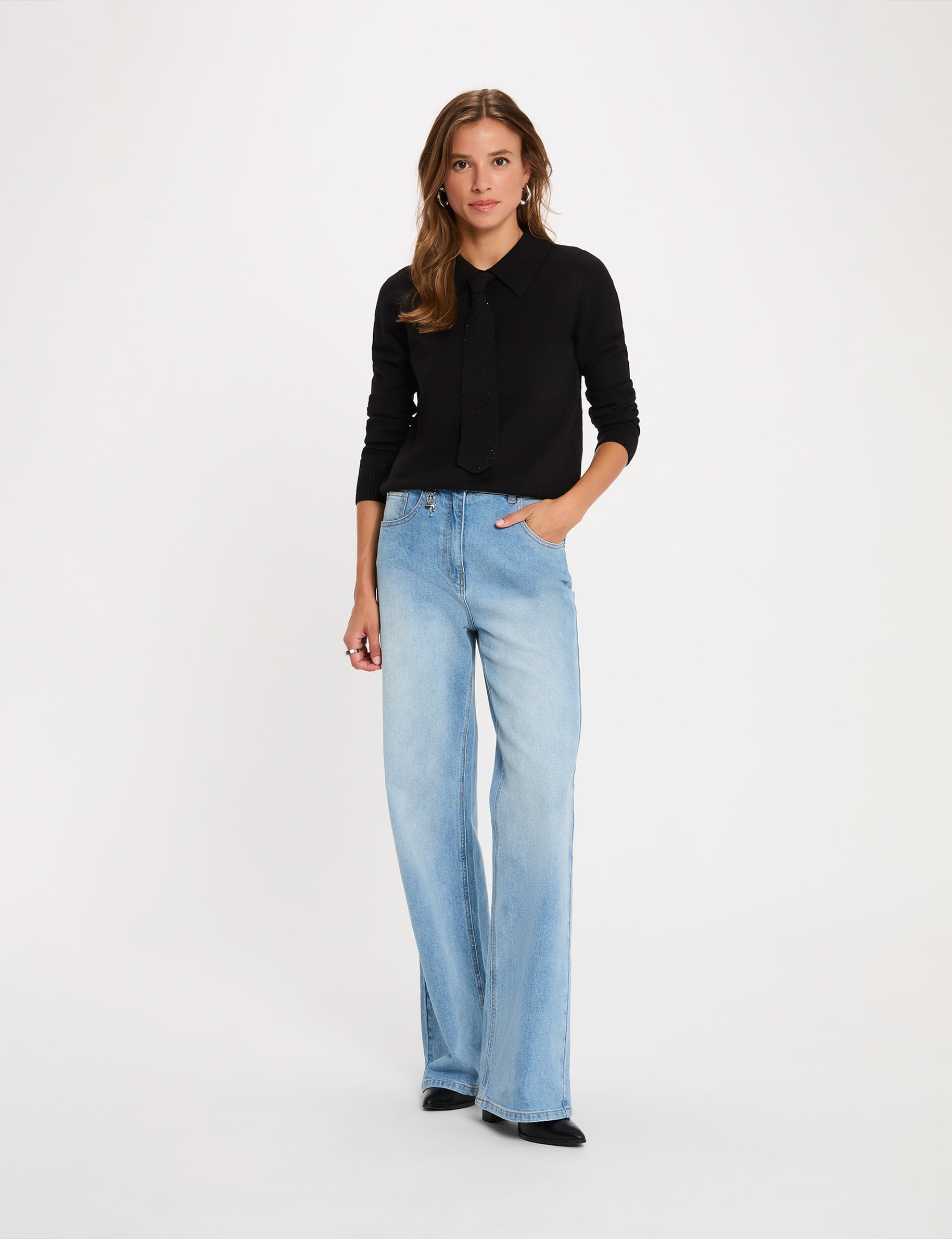 Pull col &agrave; revers noir femme