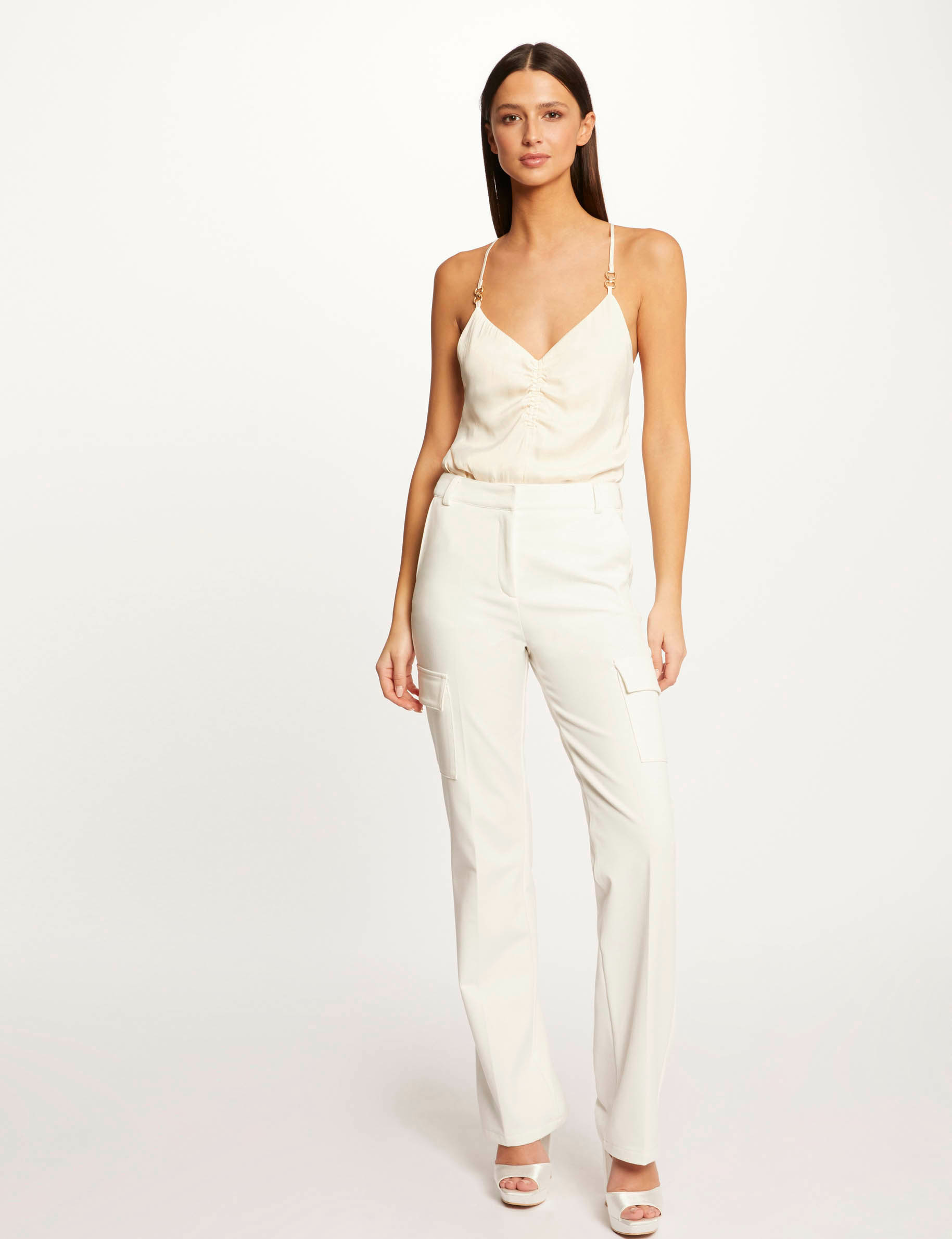 Pantalon droit avec poches latérales ecru femme Pantalon droit avec poches latérales ecru femme