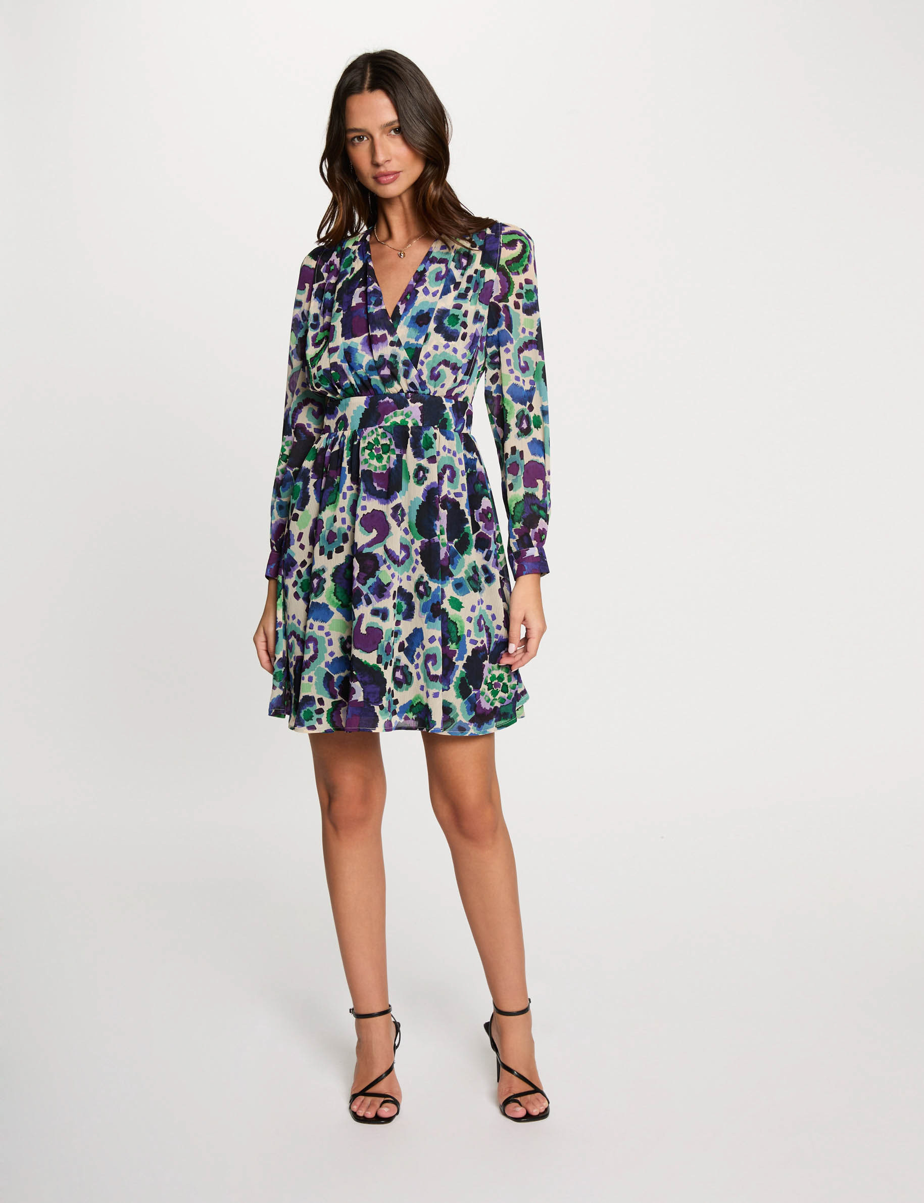 robe courte evasee imprimee multicolore femme Robe courte évasée imprimée multicolore femme