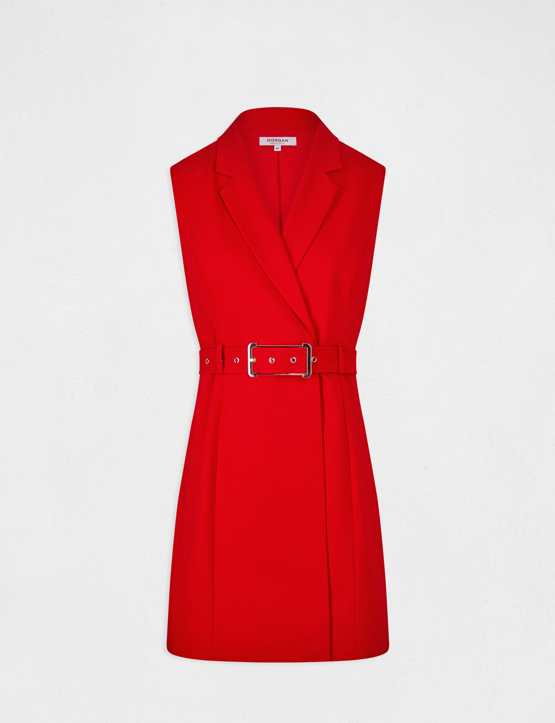 Robe portefeuille ceinturée sans manches rouge femme Robe portefeuille ceinturée sans manches rouge femme