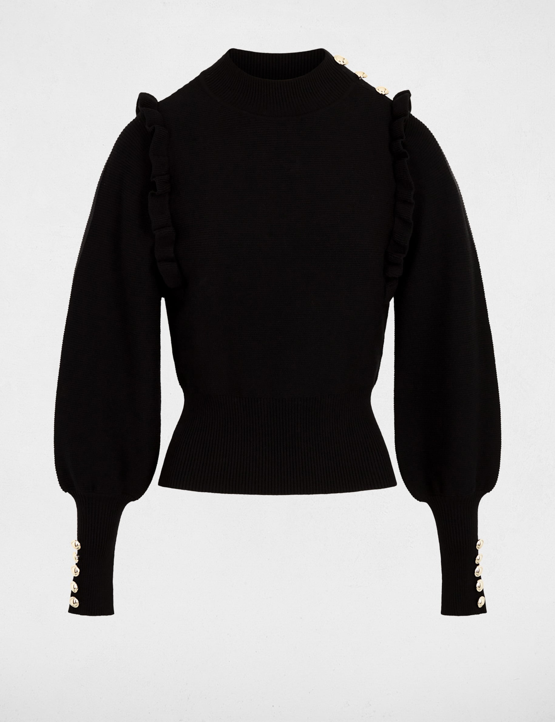 Pull manches longues avec volants noir femme