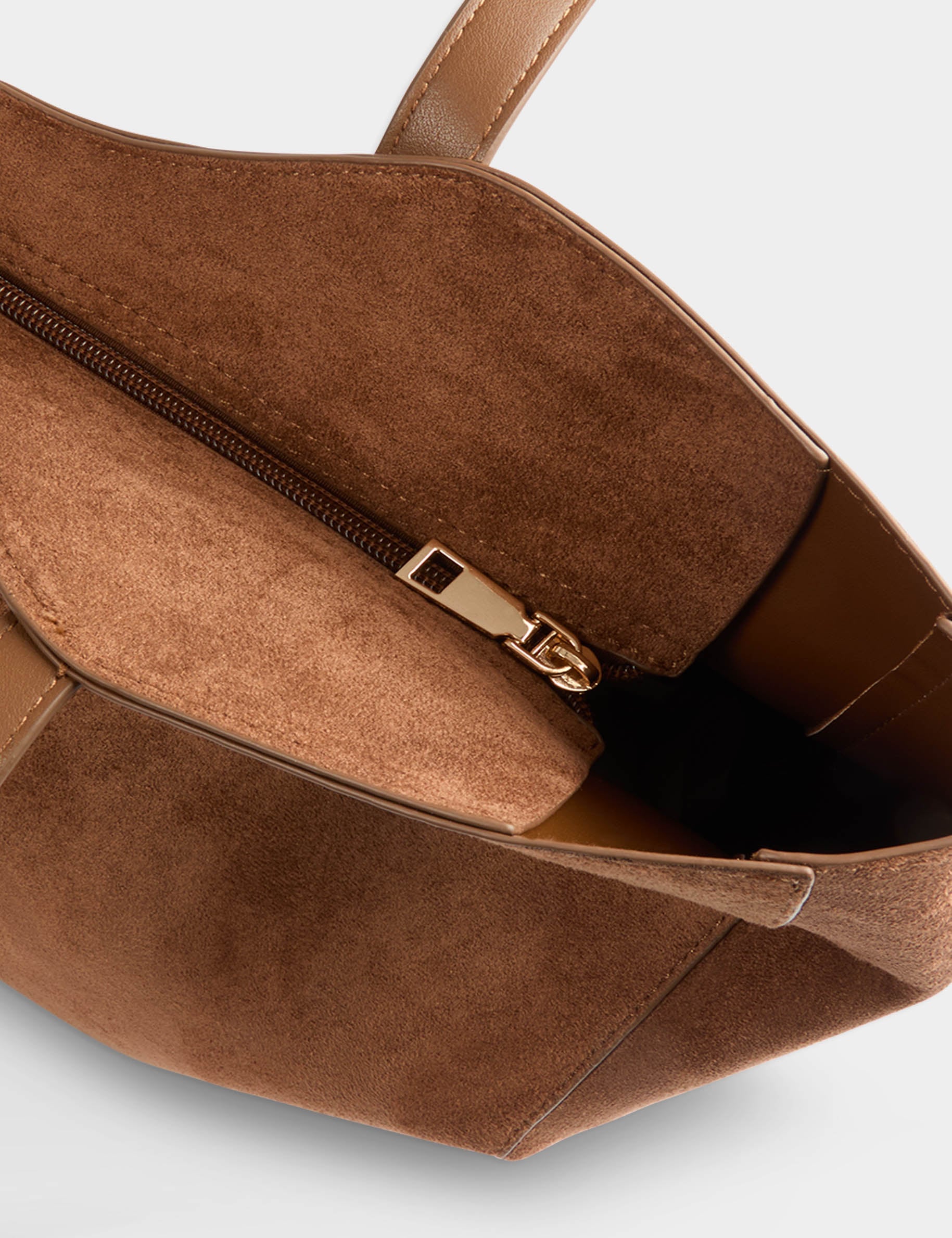 Sac cabas su&eacute;dine marron cognac femme