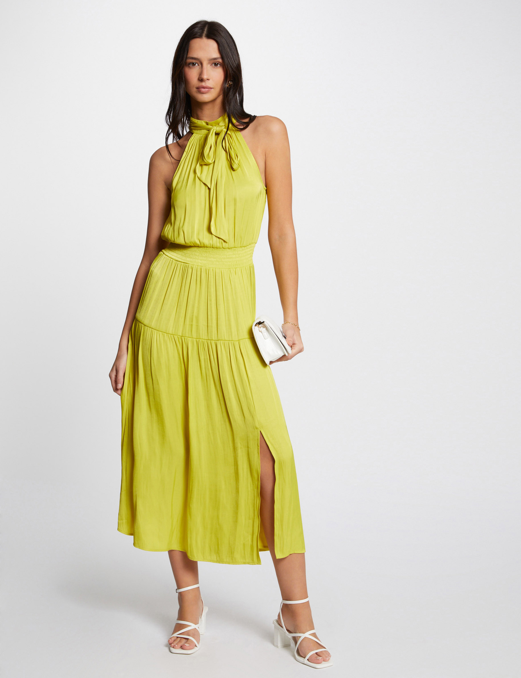 robe longue droite fluide jaune moyen femme Robe longue droite fluide jaune moyen femme