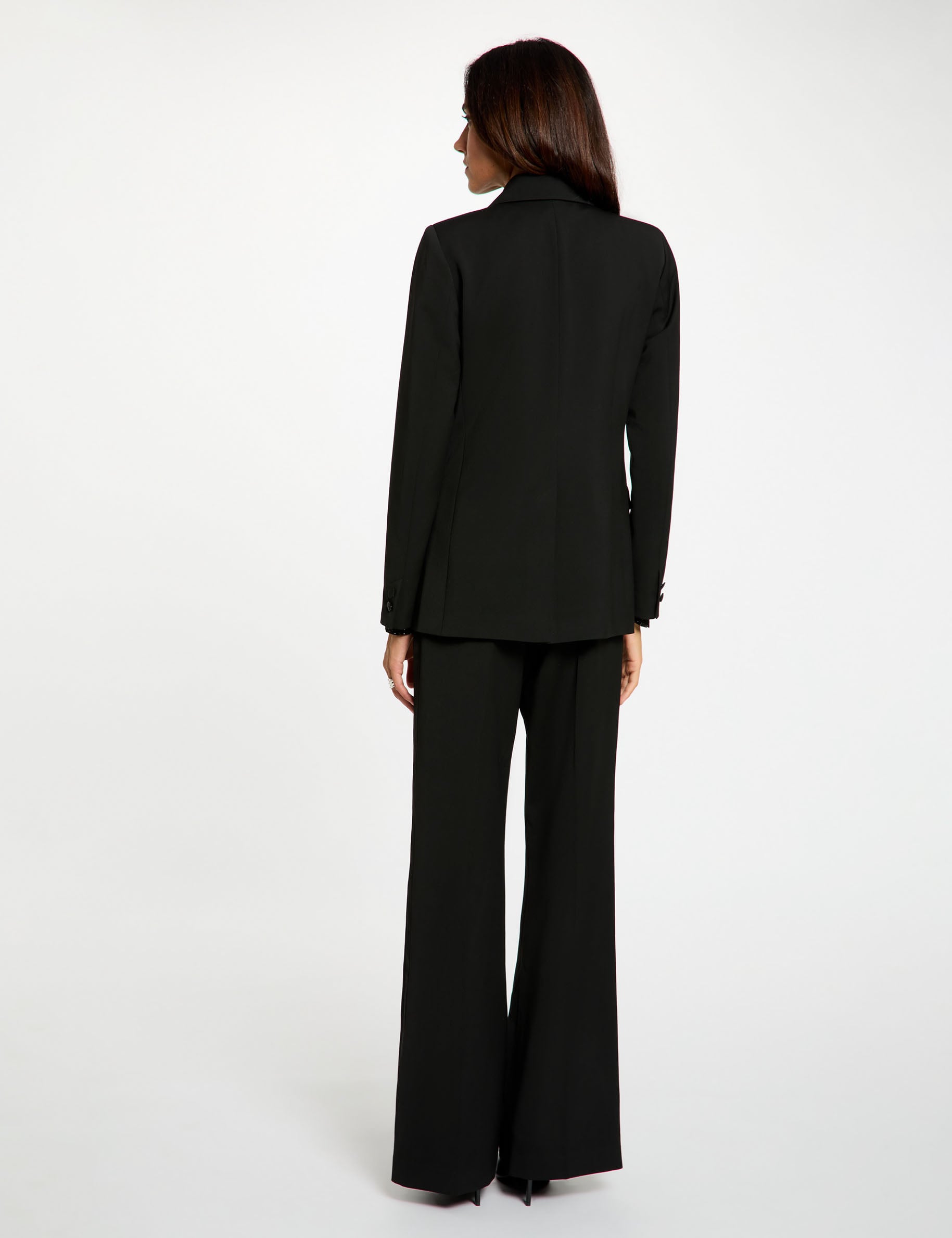 Veste satin col tailleur noir femme