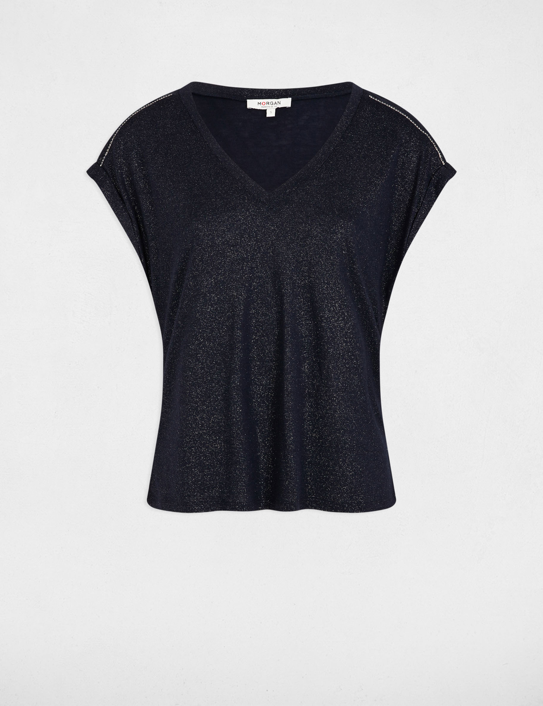 t shirt manches courtes strass bleu marine femme T-shirt manches courtes strass bleu marine femme